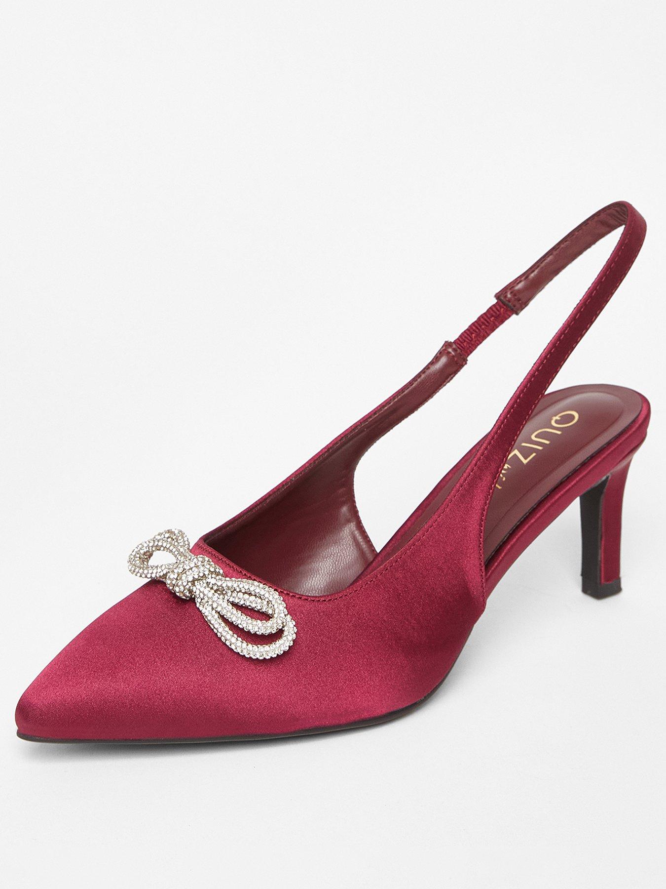  image of quiz-wide-fit-burgundy-diamante-bow-court-heels