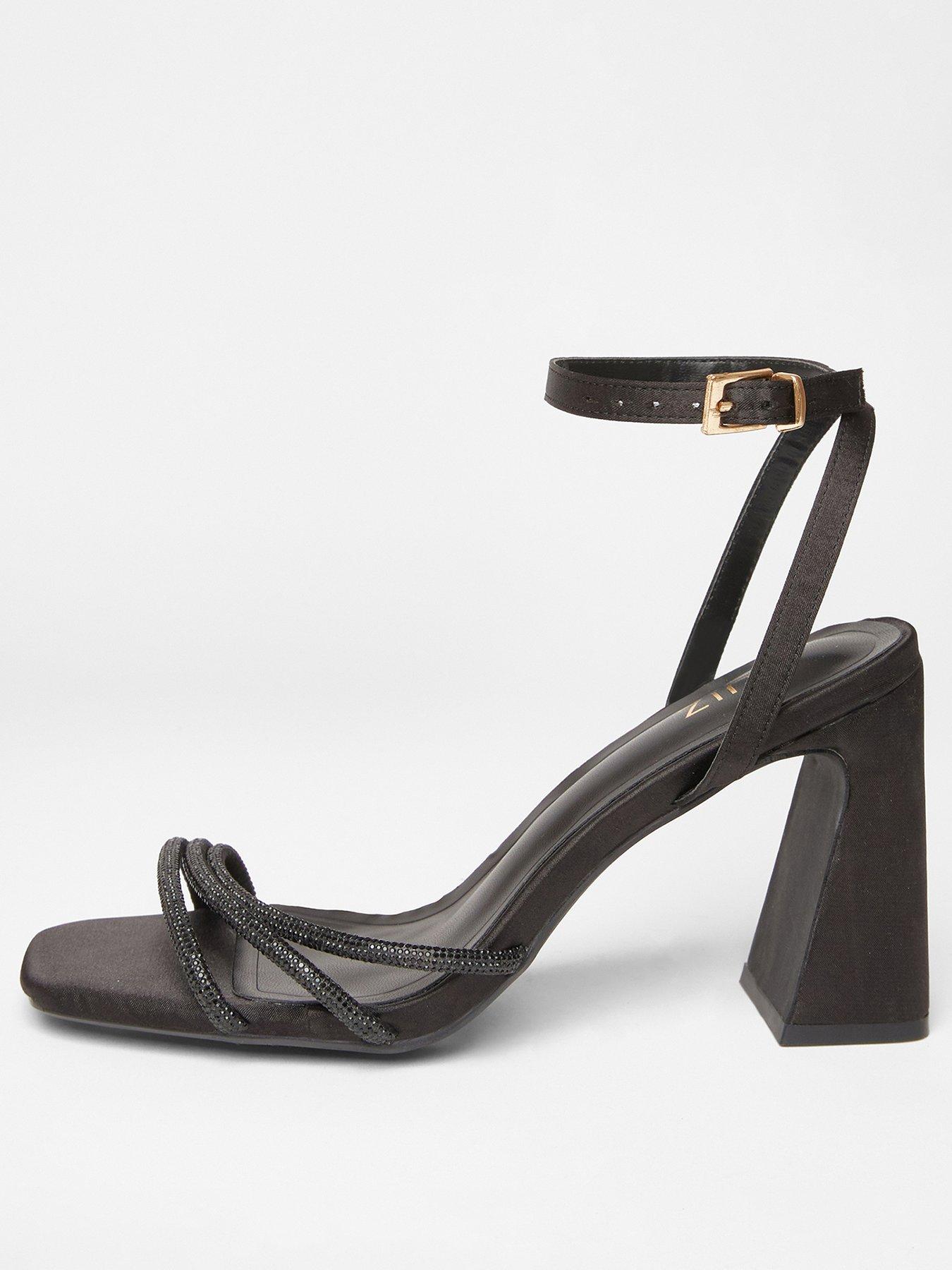 Quiz Black Diamante Strappy Block Heels
