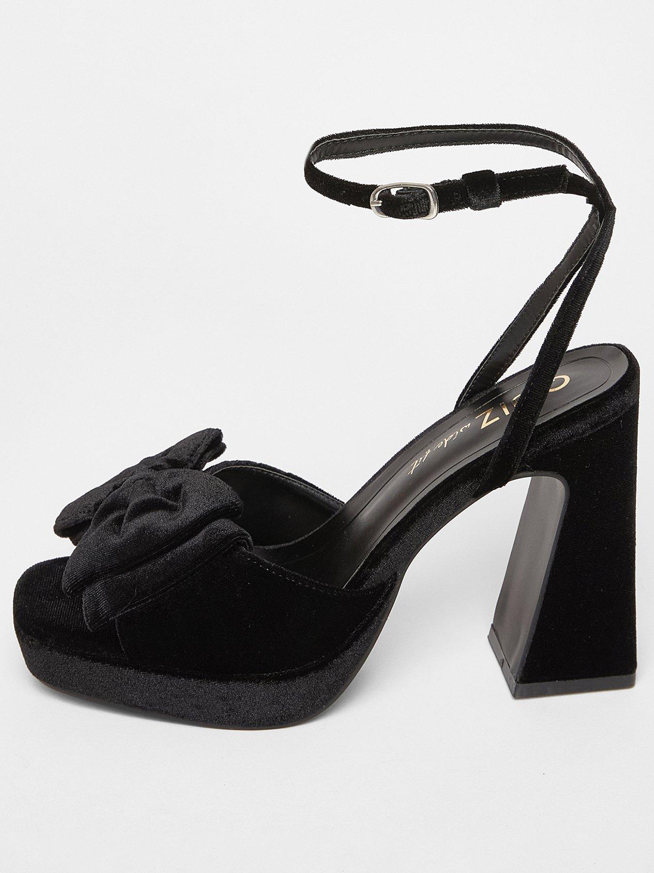 Quiz Wide Fit Black Bow Platform Heels