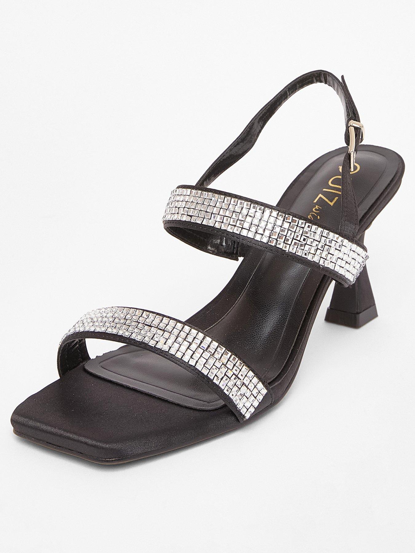  image of quiz-wide-fit-black-diamante-heels