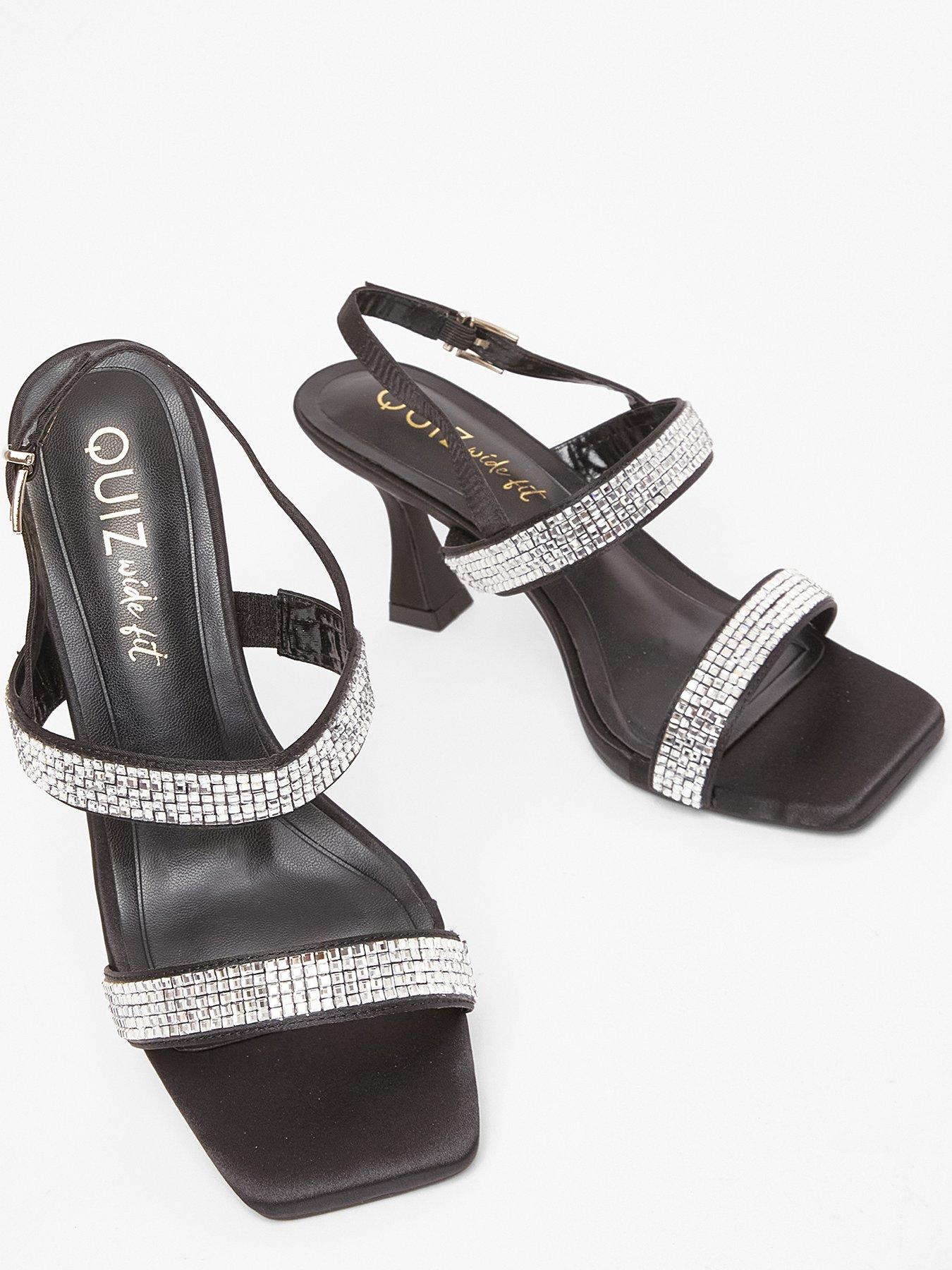  image of quiz-wide-fit-black-diamante-heels