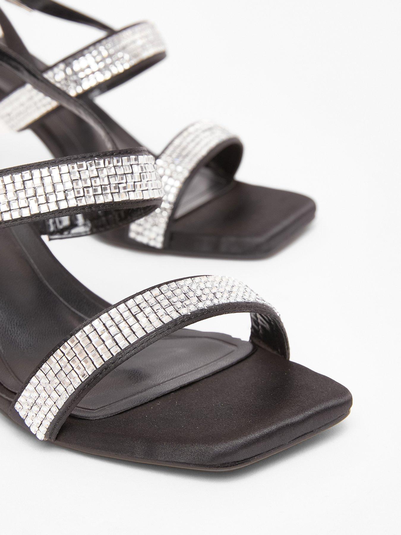  image of quiz-wide-fit-black-diamante-heels