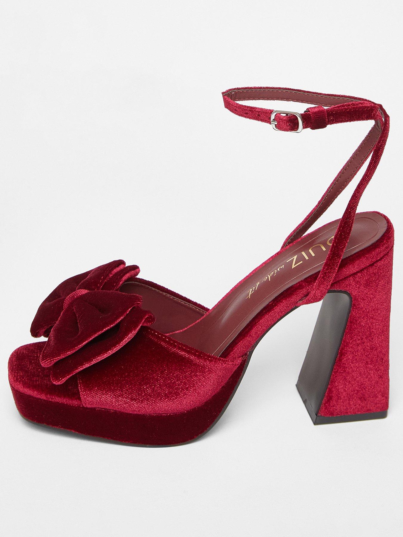 Quiz Wide Fit Dark Red Bow Platform Heels