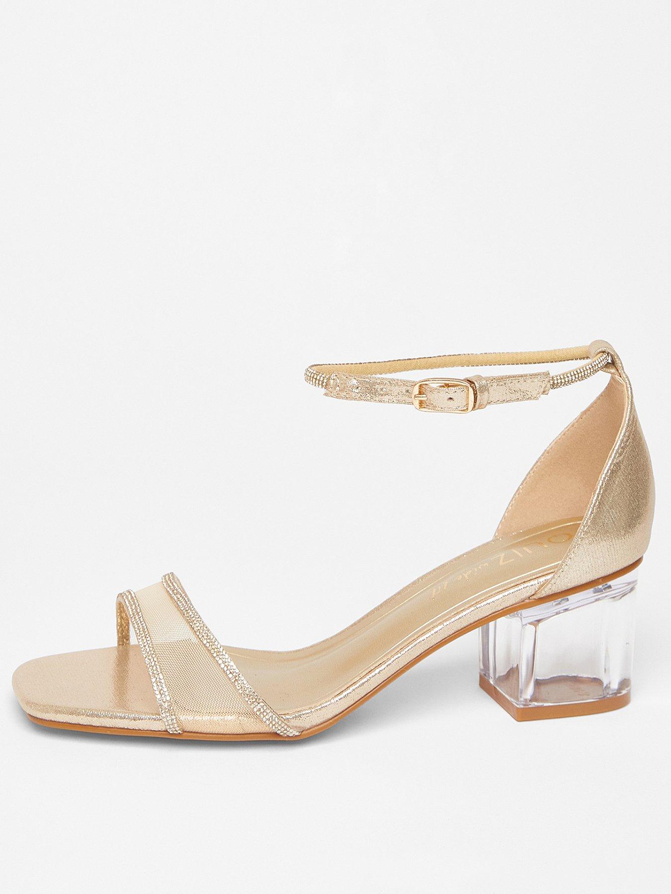 Quiz Wide Fit Gold Mesh Front Heeled Sandals