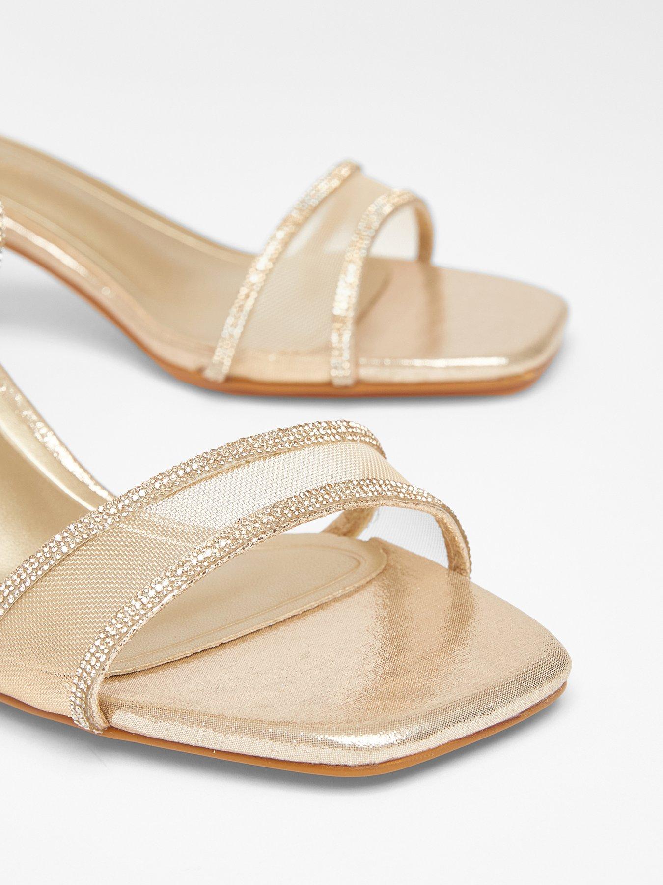  image of quiz-wide-fit-gold-mesh-front-heeled-sandals