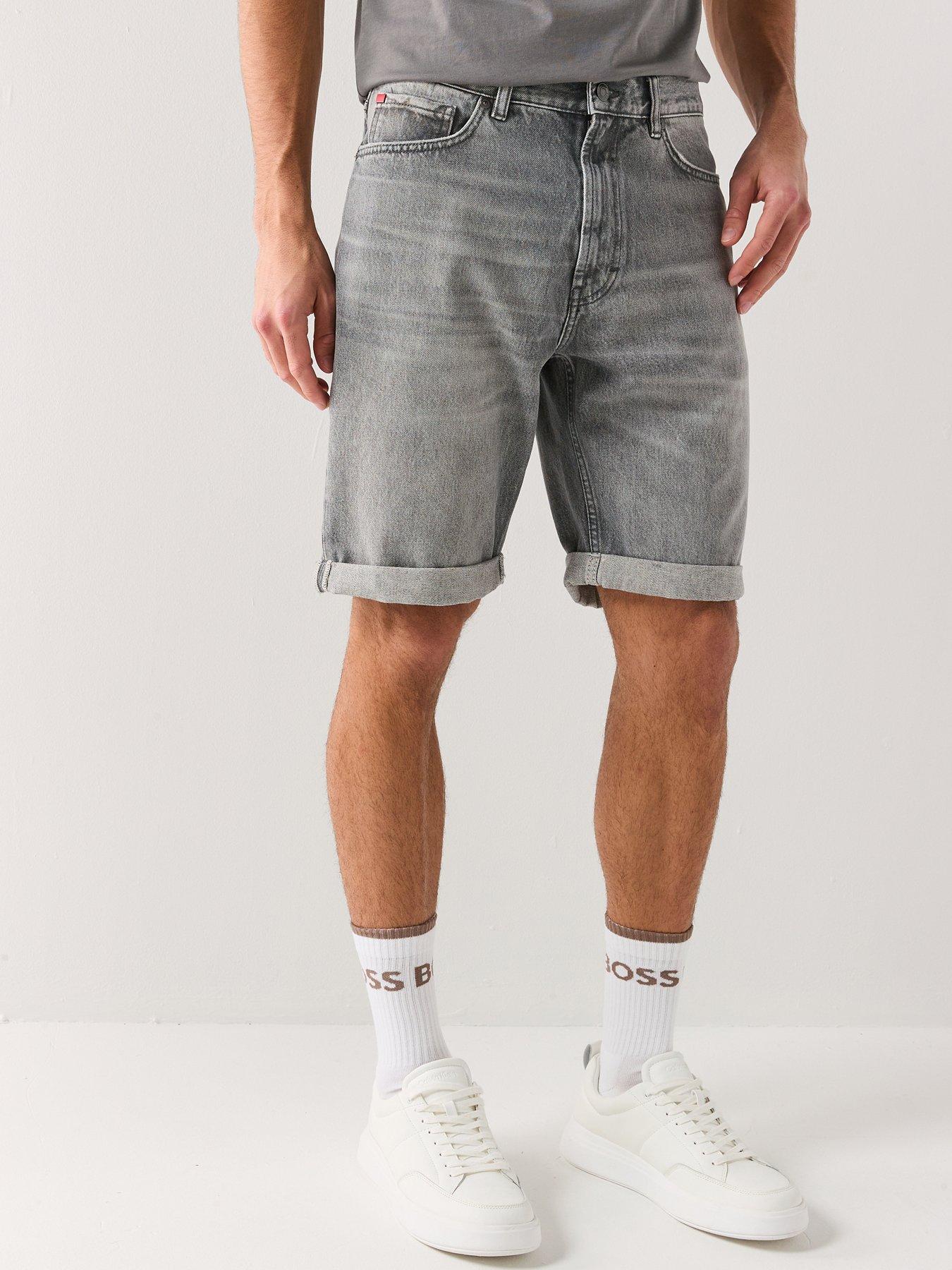 HUGO 838 Tapered Fit Denim Shorts - Grey