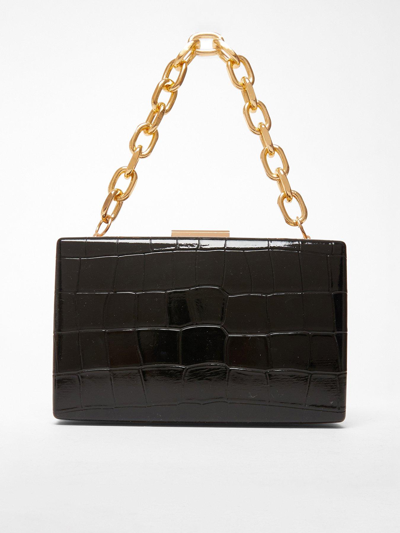 Quiz Black Patent Croc Box Bag