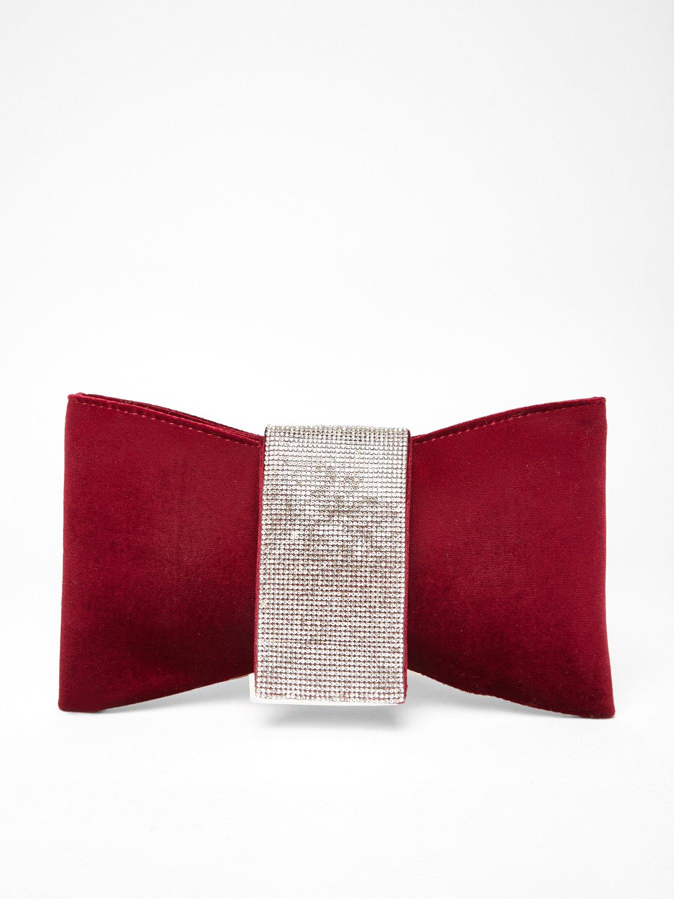 Quiz Burgundy Diamante Bow Clutch Bag