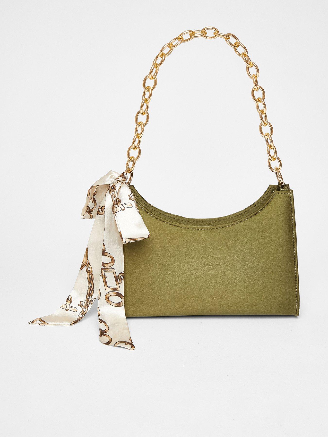Quiz Green Satin Chain Shoulder Bag