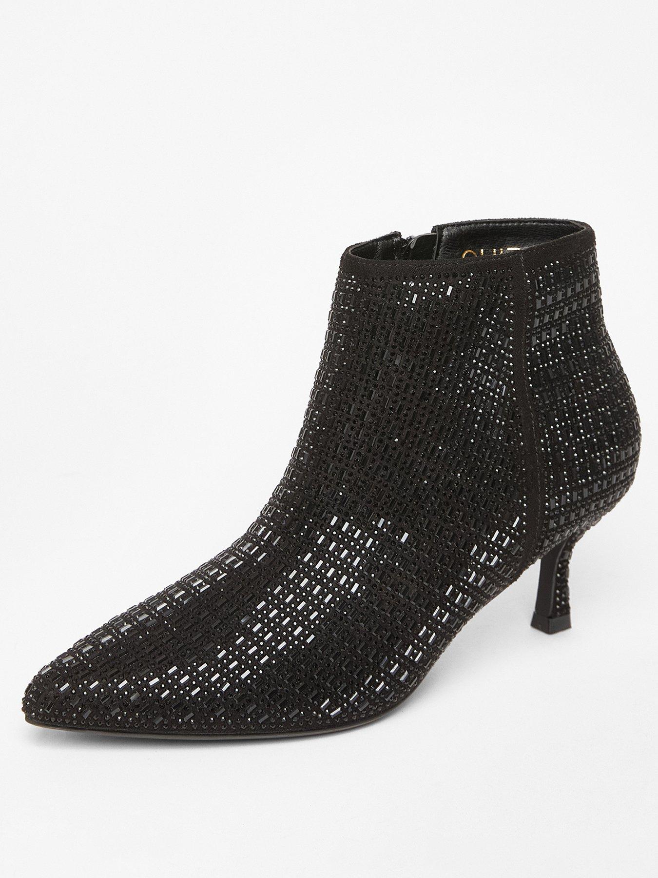 Image 2 of 5 of Quiz Black Embellished Flare Heel Boots
