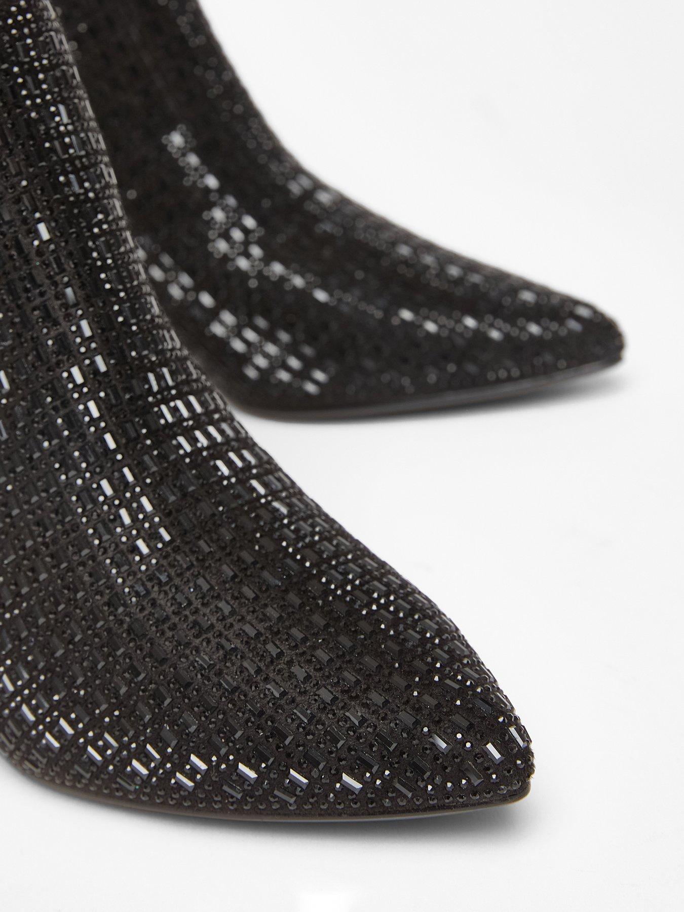 Image 4 of 5 of Quiz Black Embellished Flare Heel Boots