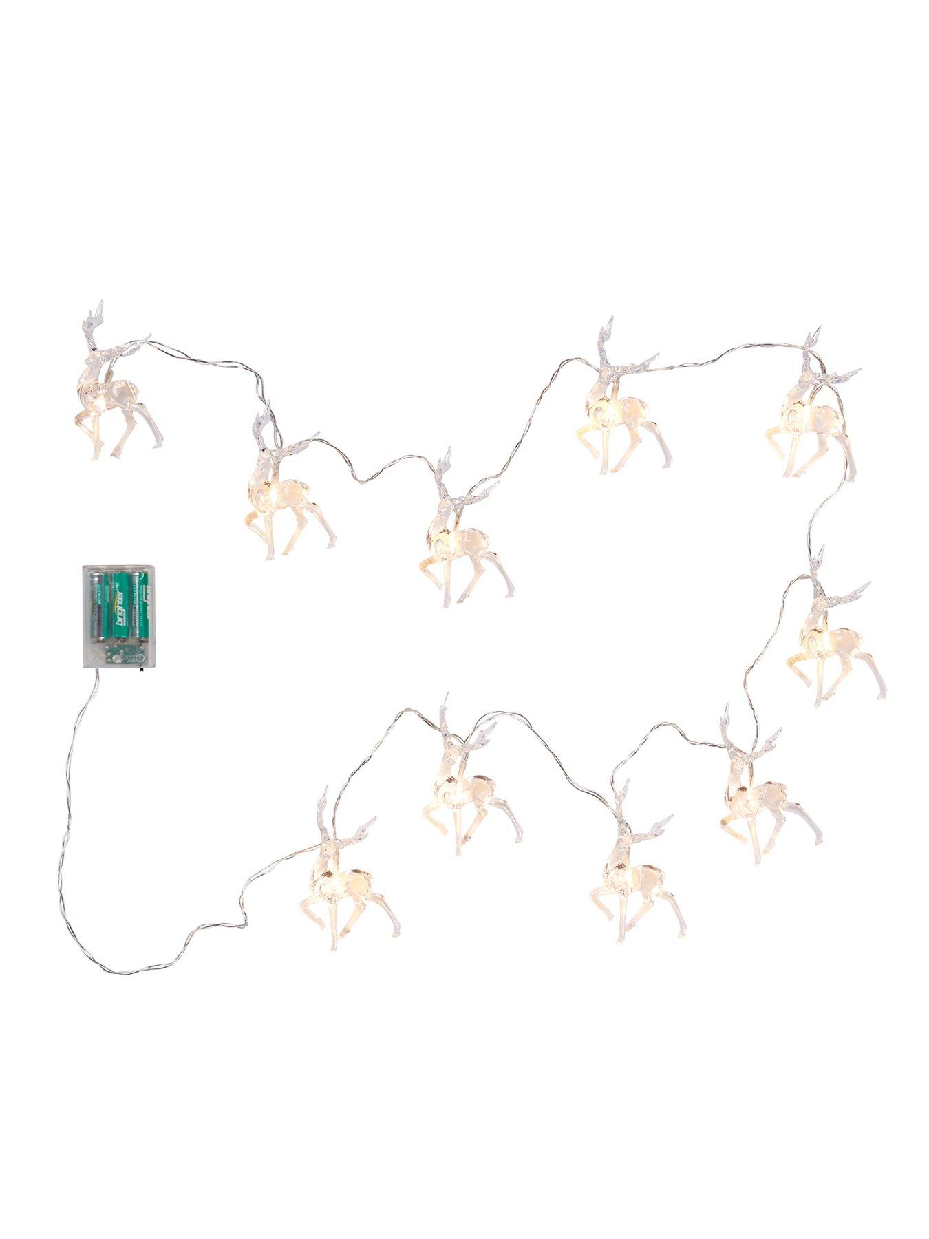  image of lights4fun-10-warm-white-reindeer-battery-christmas-fairy-lights