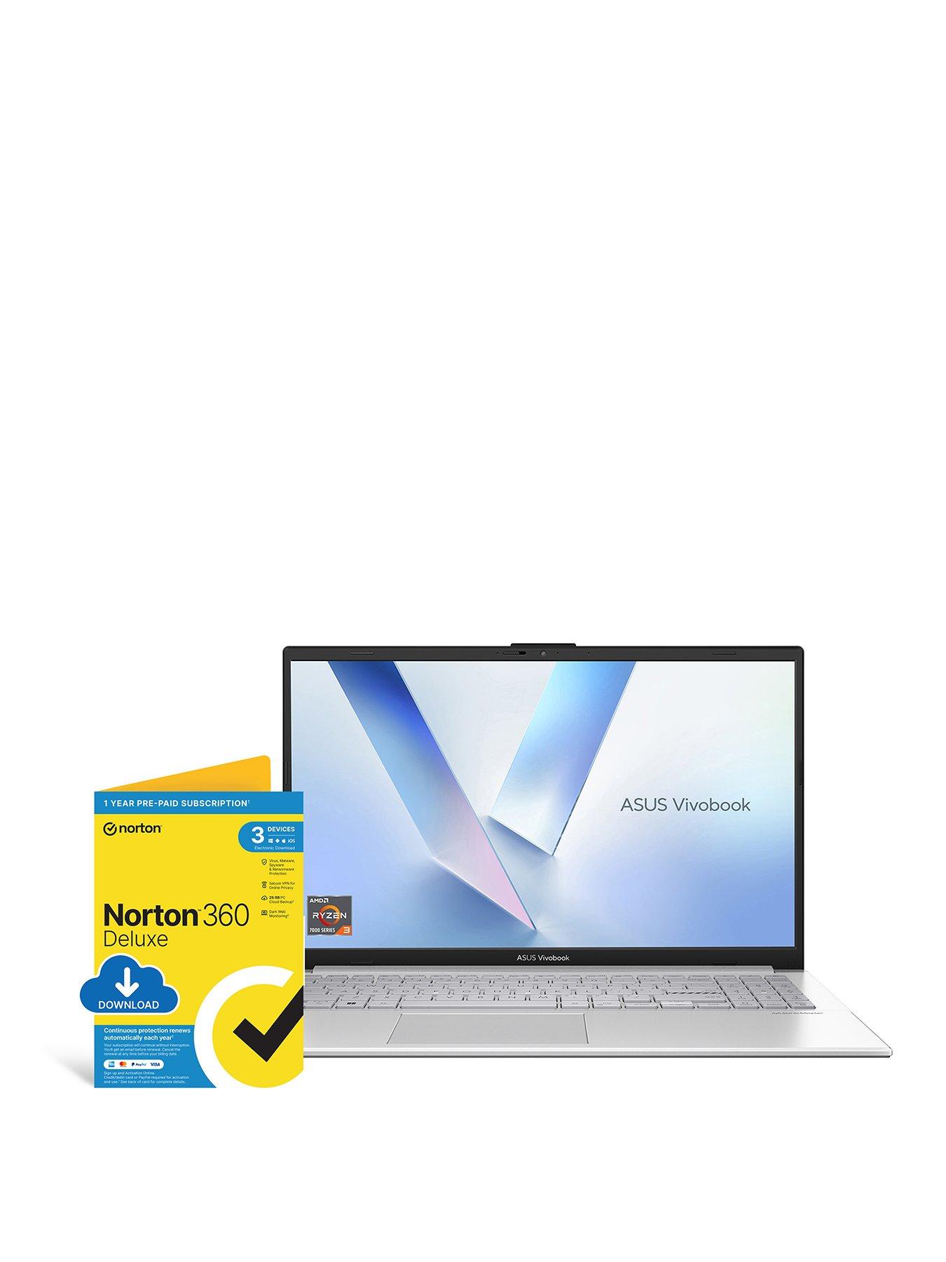 Asus Vivobook Go 15 Laptop - 15.6in FHD, AMD Ryzen 3, 8GB RAM, 512GB SSD, with Norton 360 Deluxe Antivirus - Silver