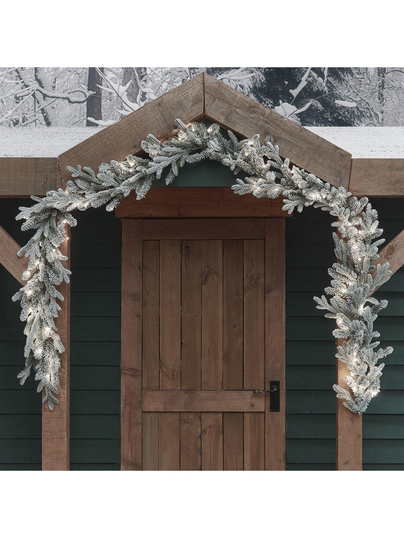  image of lights4fun-25m-pre-lit-outdoor-snowy-christmas-garland