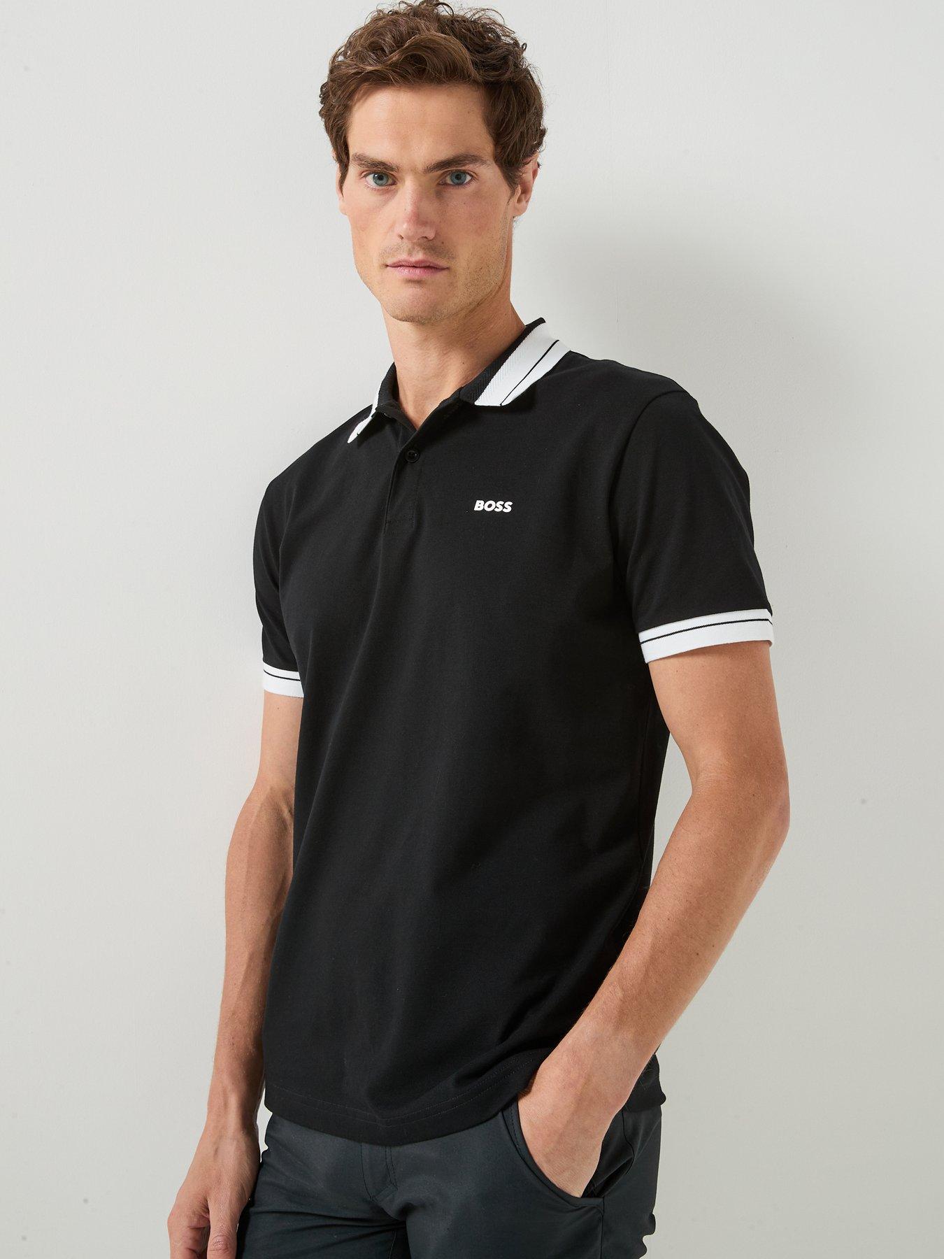 Image 1 of 5 of BOSS Jersey Tipped Polo Shirt - Black