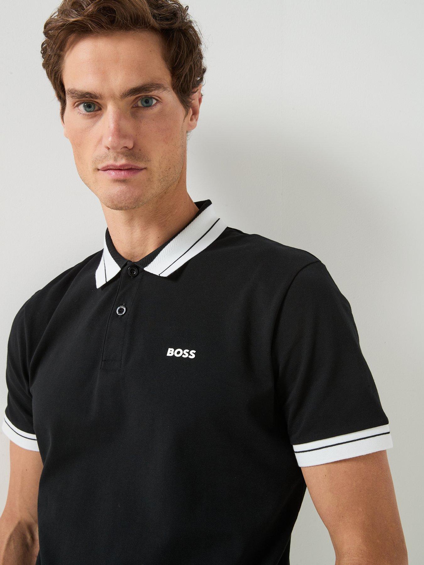 Image 4 of 5 of BOSS Jersey Tipped Polo Shirt - Black