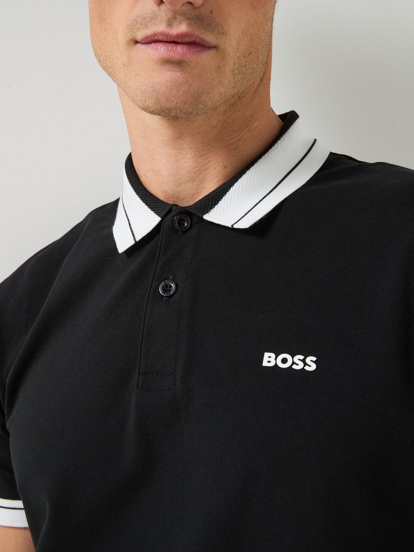 Image 5 of 5 of BOSS Jersey Tipped Polo Shirt - Black