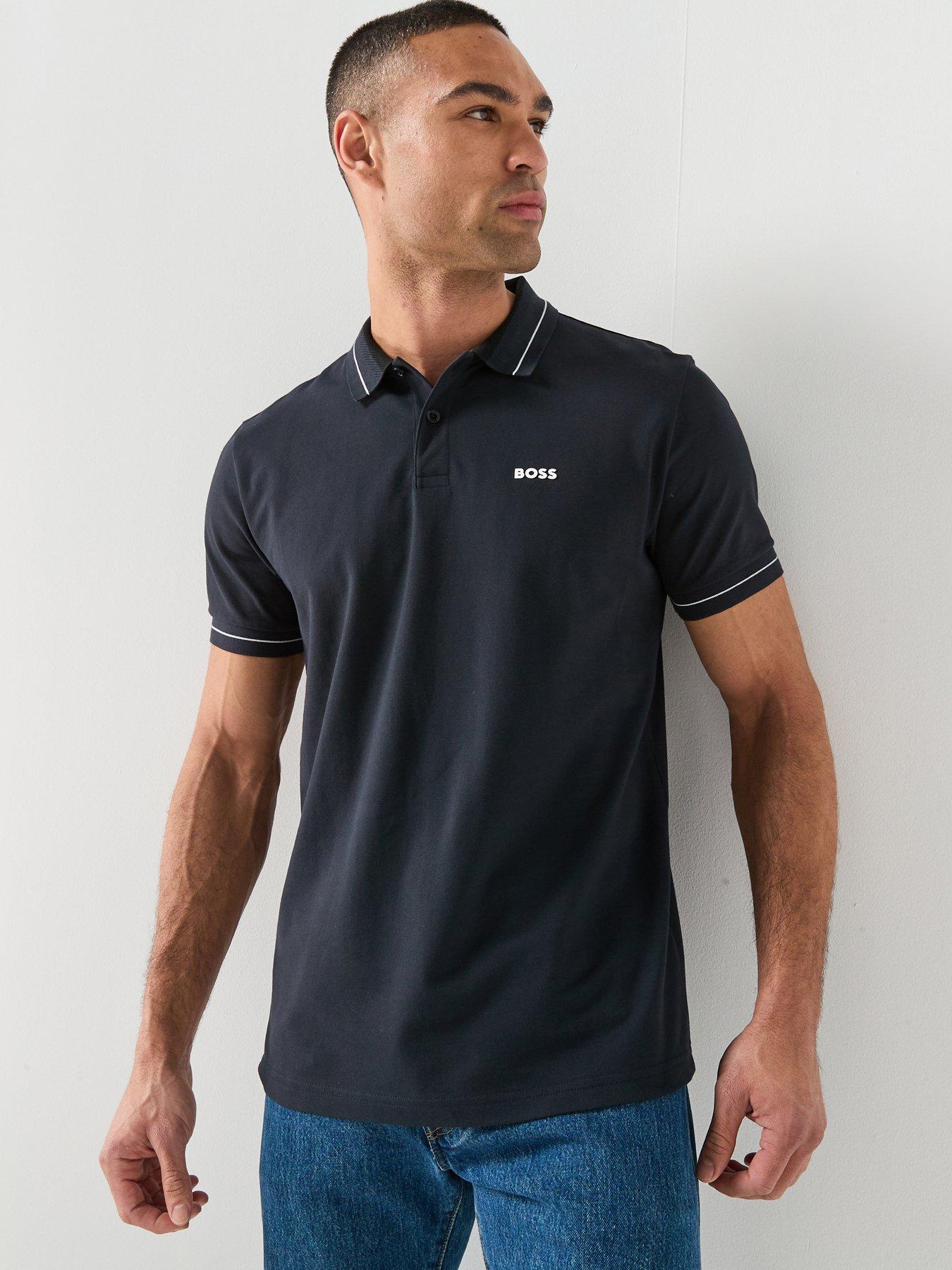 BOSS Relaxed Fit Jersey Tipped Polo Shirt - Navy