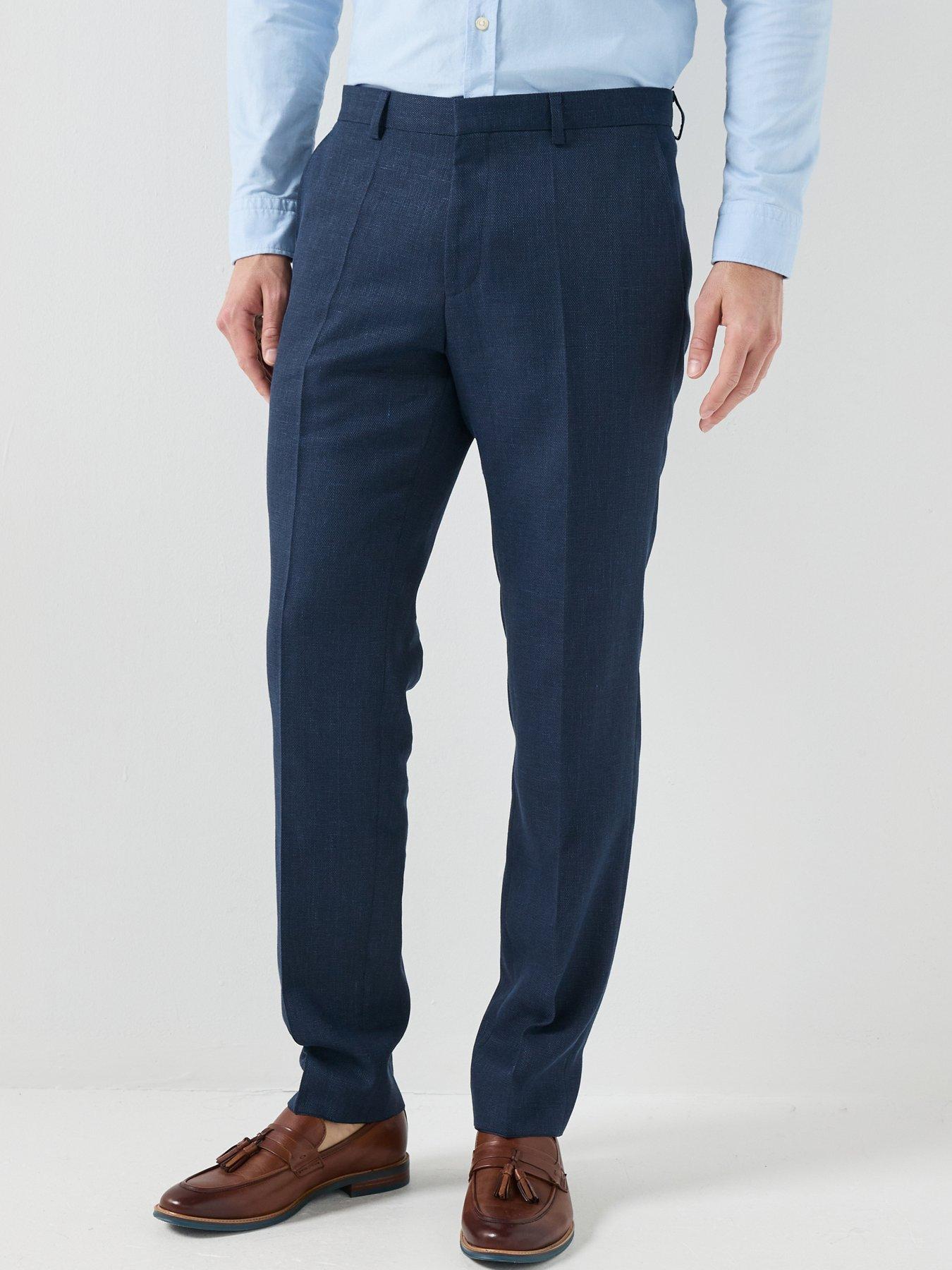 BOSS H-Leon Linen Mix Suit Trousers - Navy
