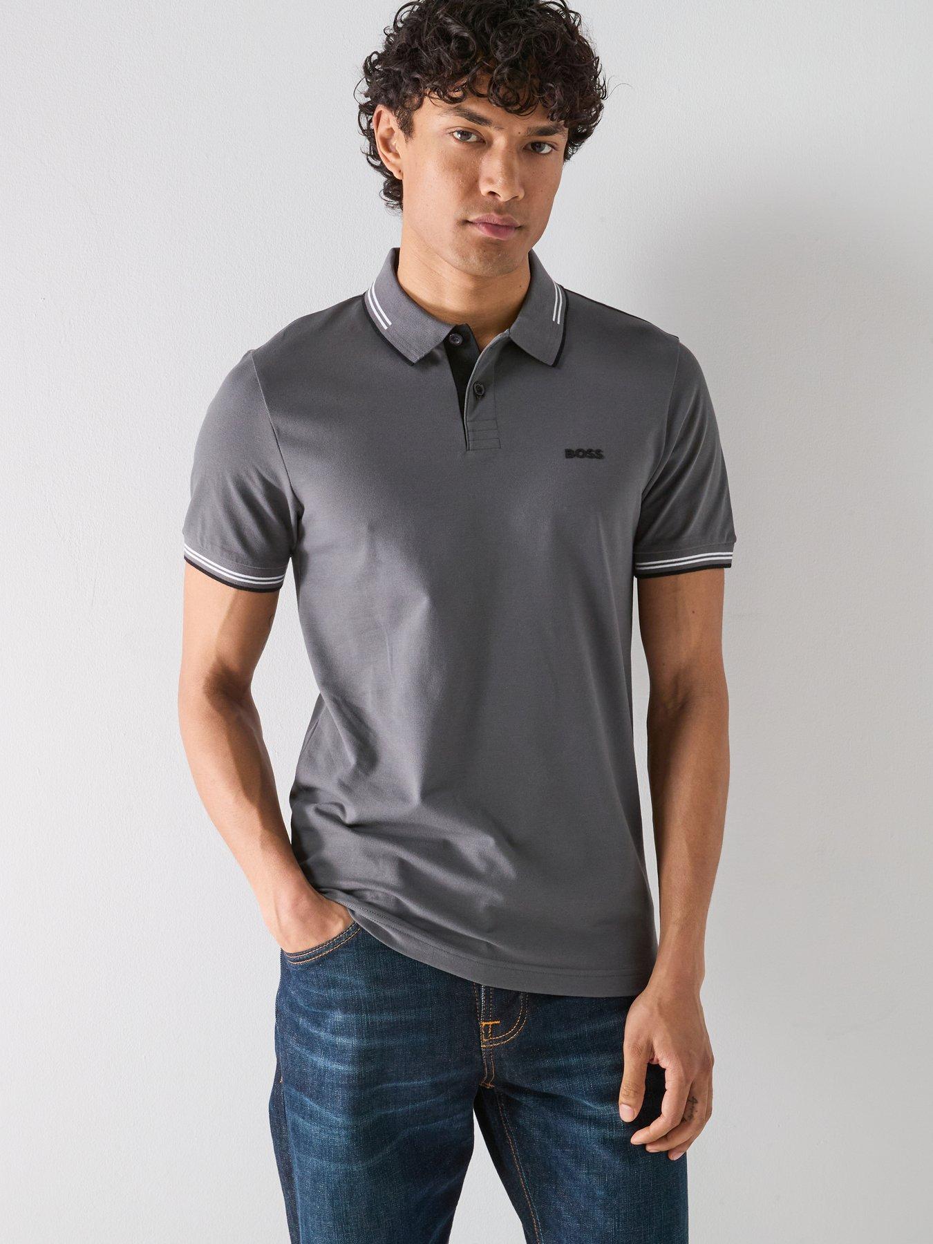 BOSS Paul Slim Fit Tipped Polo Shirt - Grey