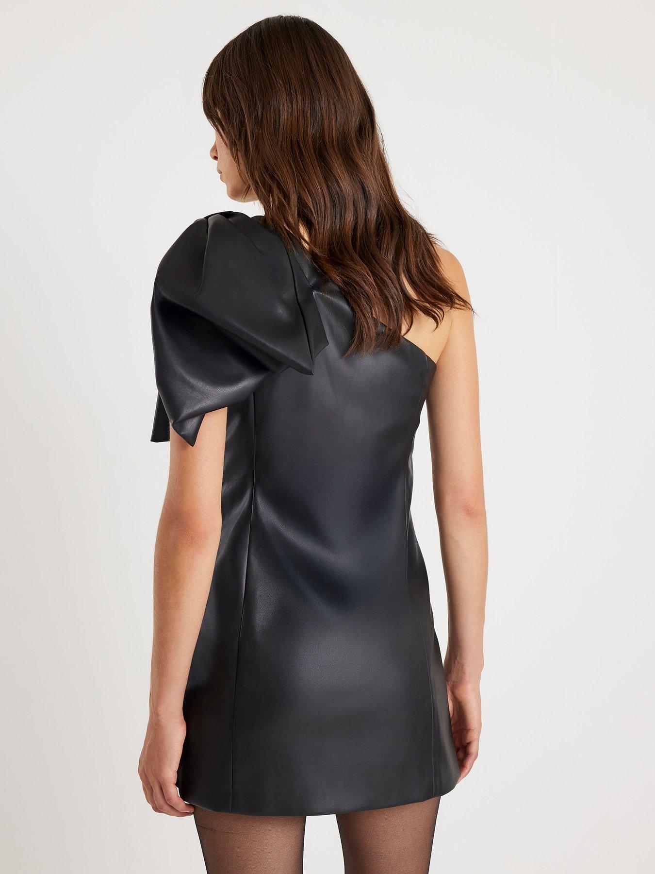 Image 2 of 4 of River Island Bow One Shoulder Mini Dress - Black