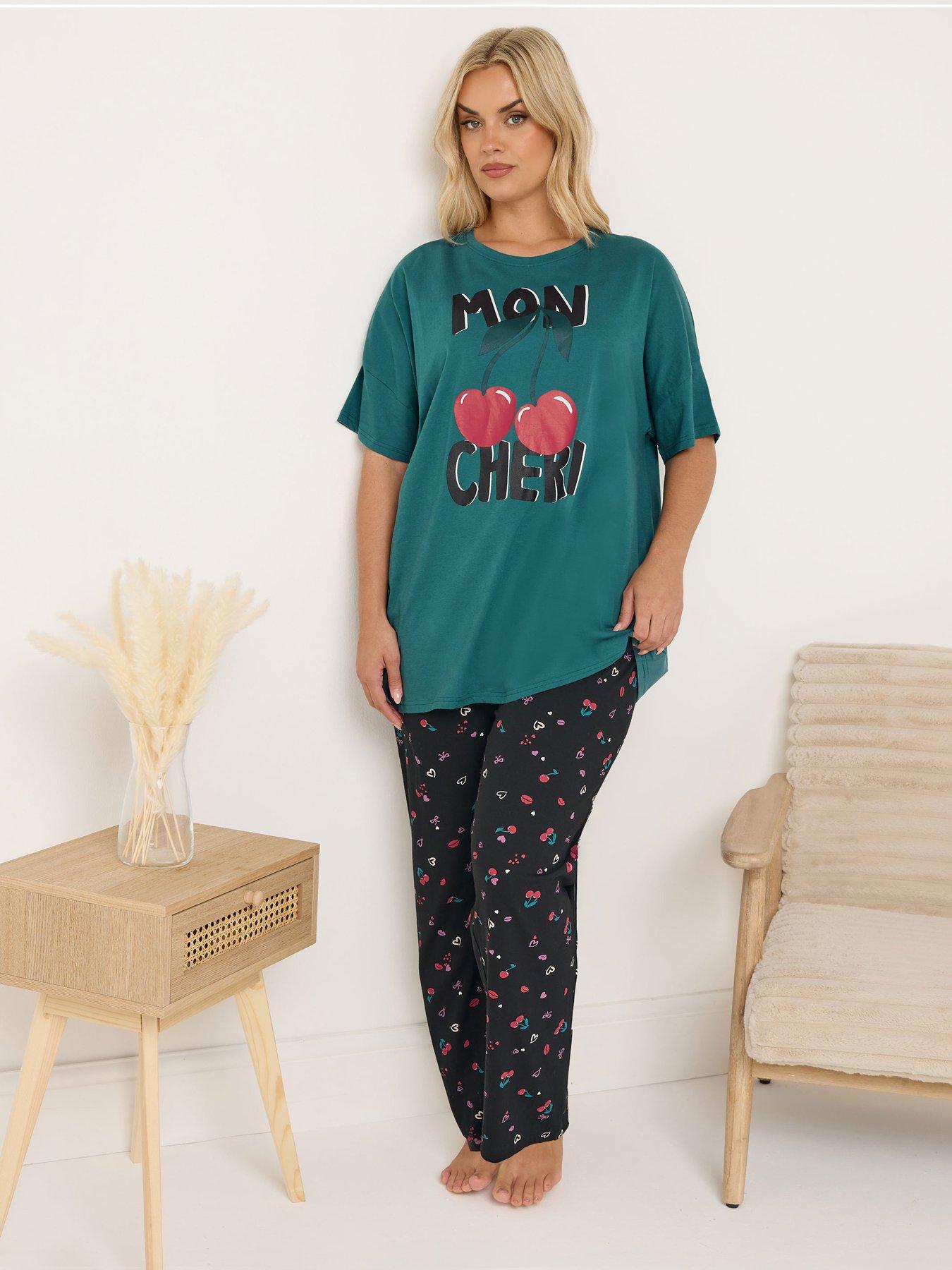  image of yours-curve-mon-cheri-wide-leg-pyjama-set-green