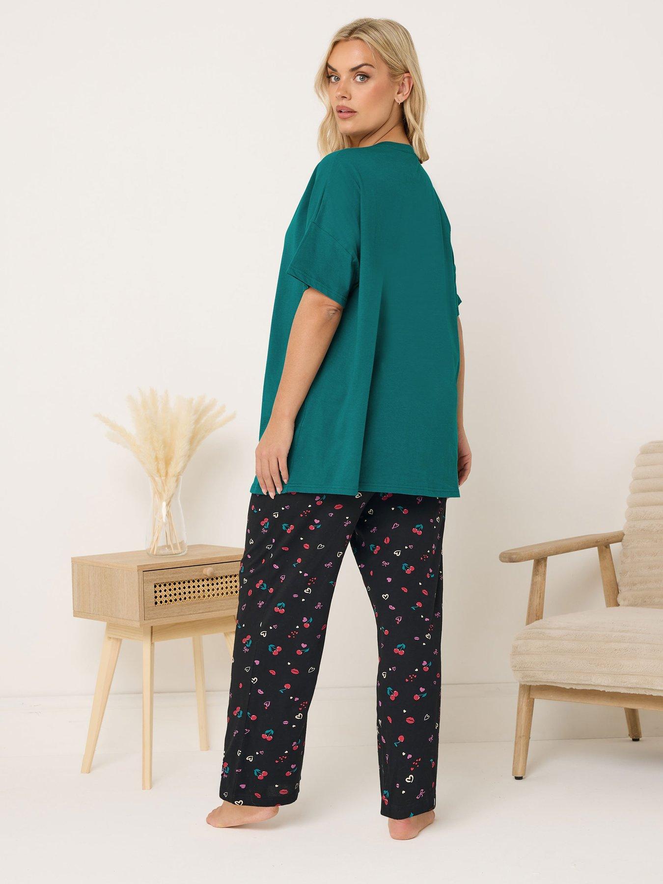  image of yours-curve-mon-cheri-wide-leg-pyjama-set-green