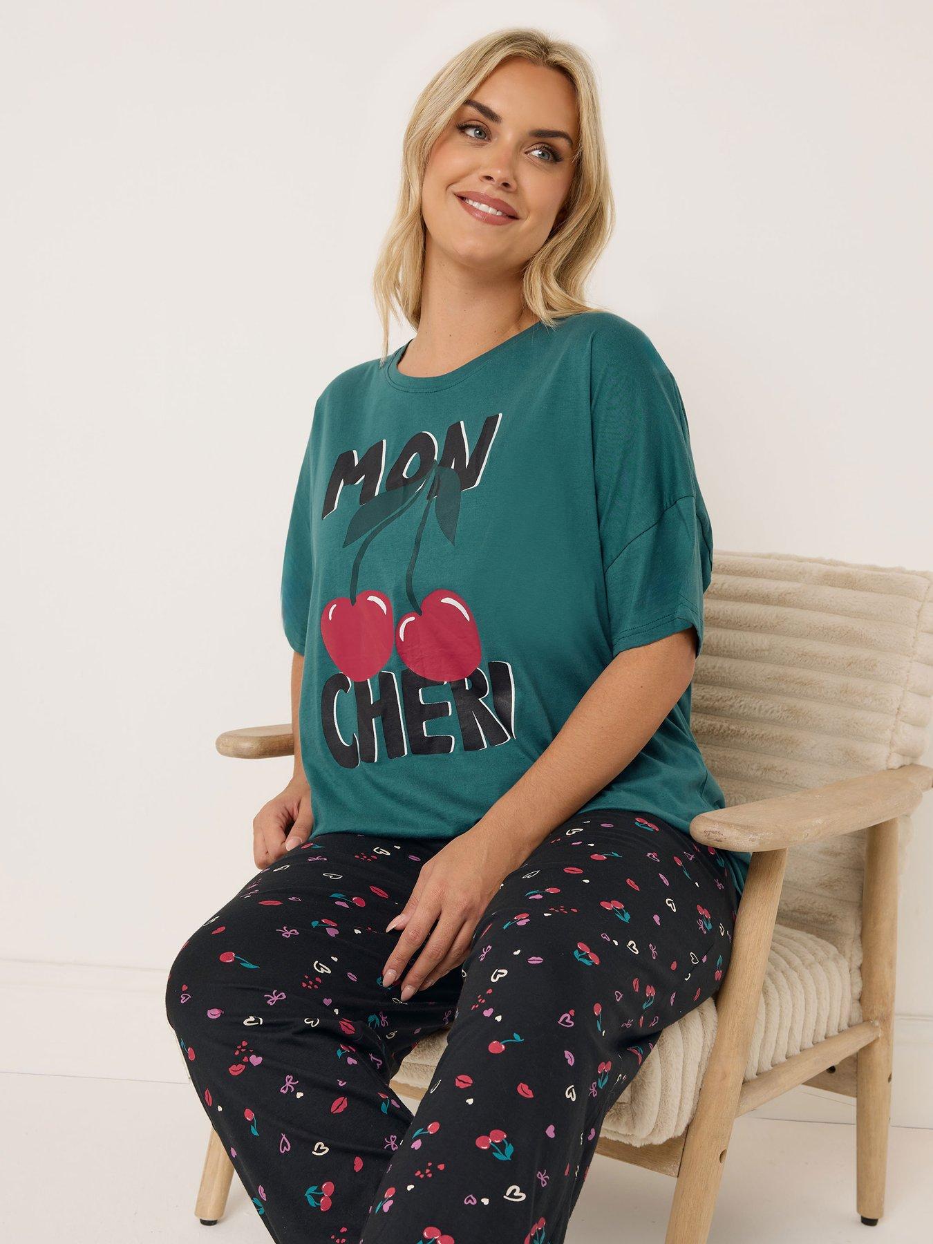  image of yours-curve-mon-cheri-wide-leg-pyjama-set-green