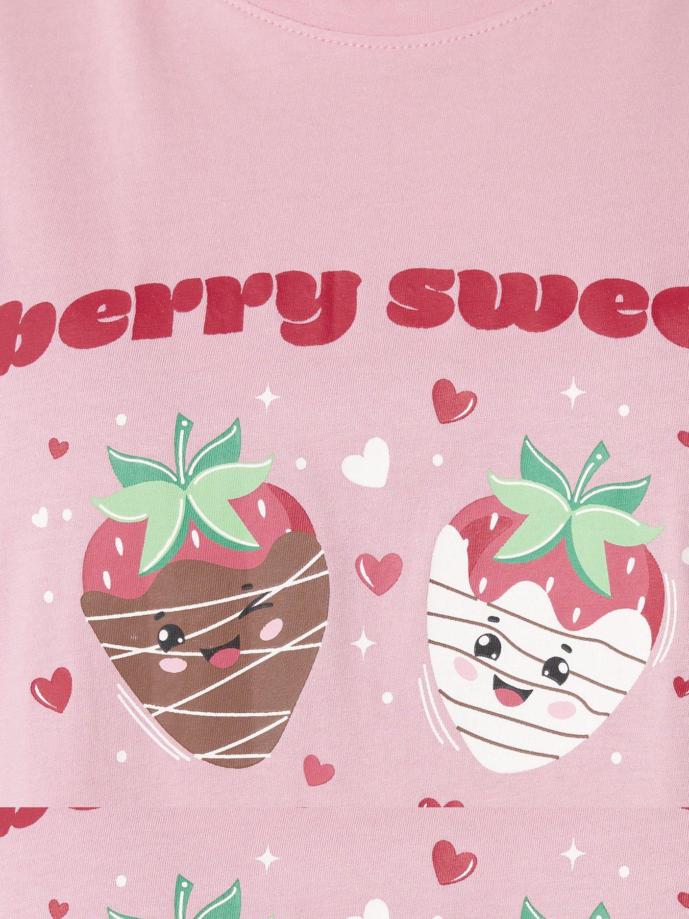 Image 4 of 5 of Yours Curve Berry Sweet Wide Leg Pyjama Set - Pink