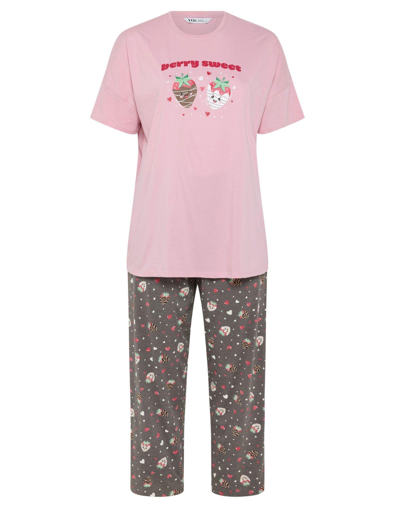Image 5 of 5 of Yours Curve Berry Sweet Wide Leg Pyjama Set - Pink