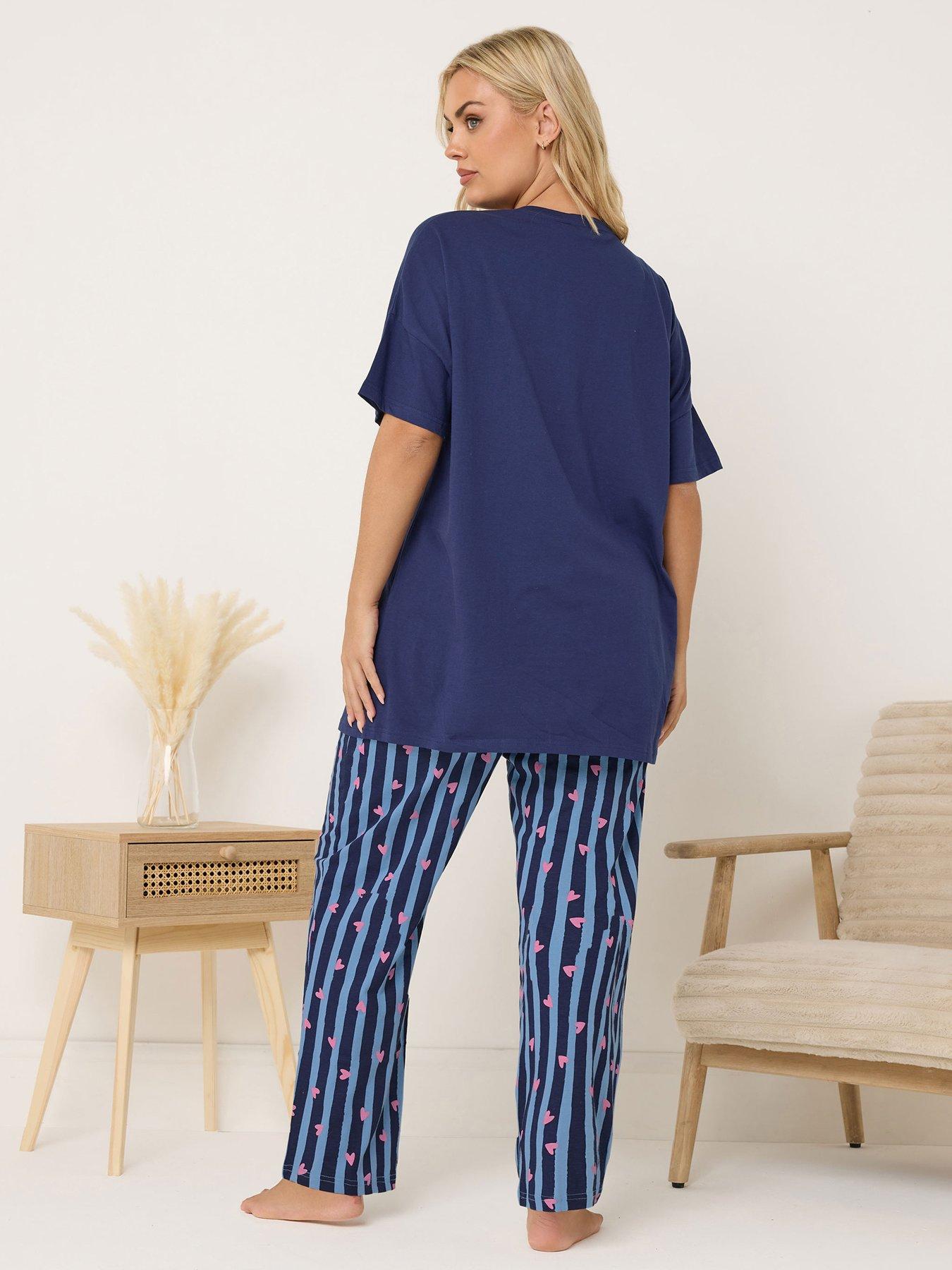Image 2 of 4 of Yours Curve Pasta Club Wide Leg Pyjama Set - Blue