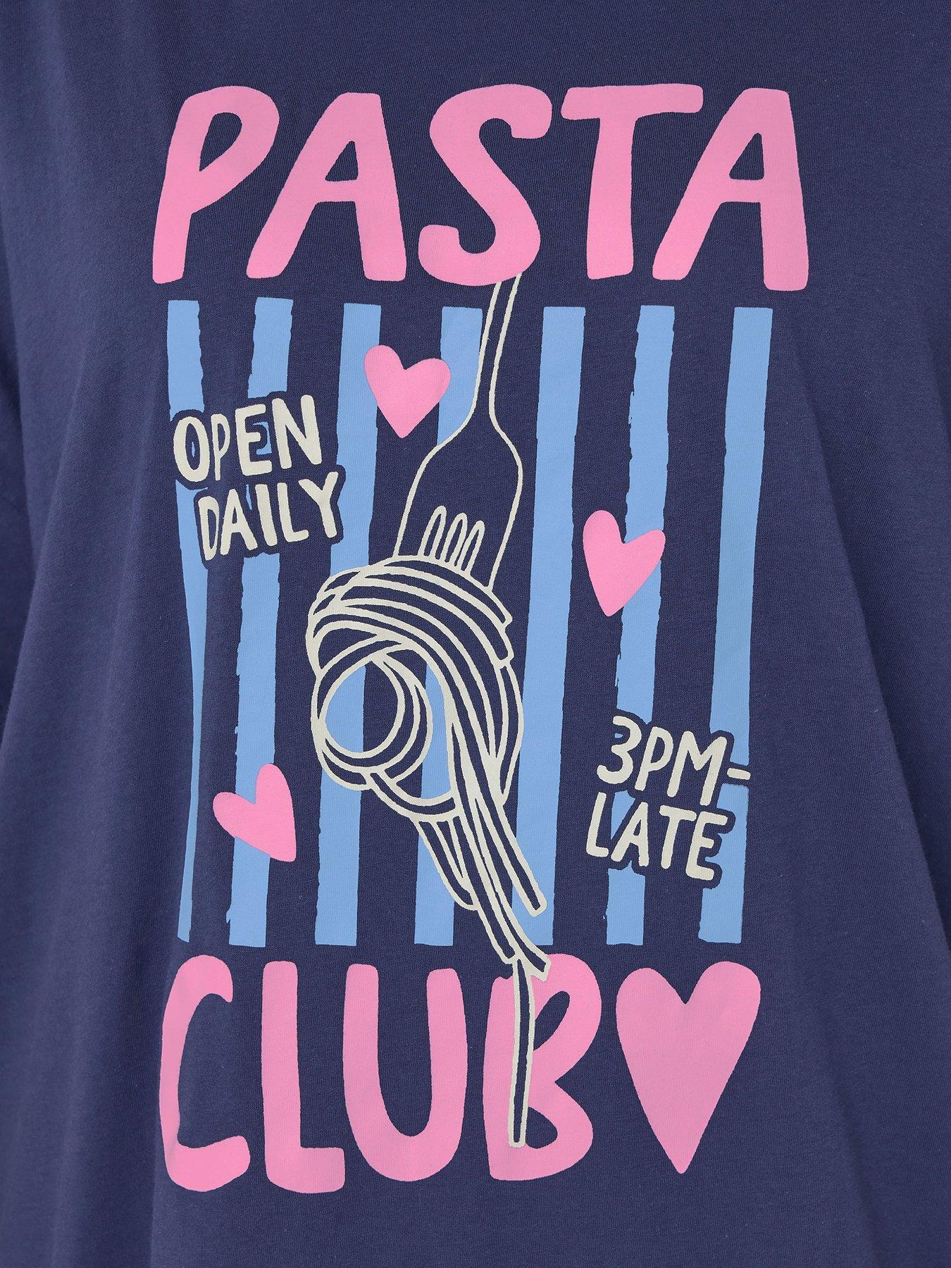Image 4 of 4 of Yours Curve Pasta Club Wide Leg Pyjama Set - Blue