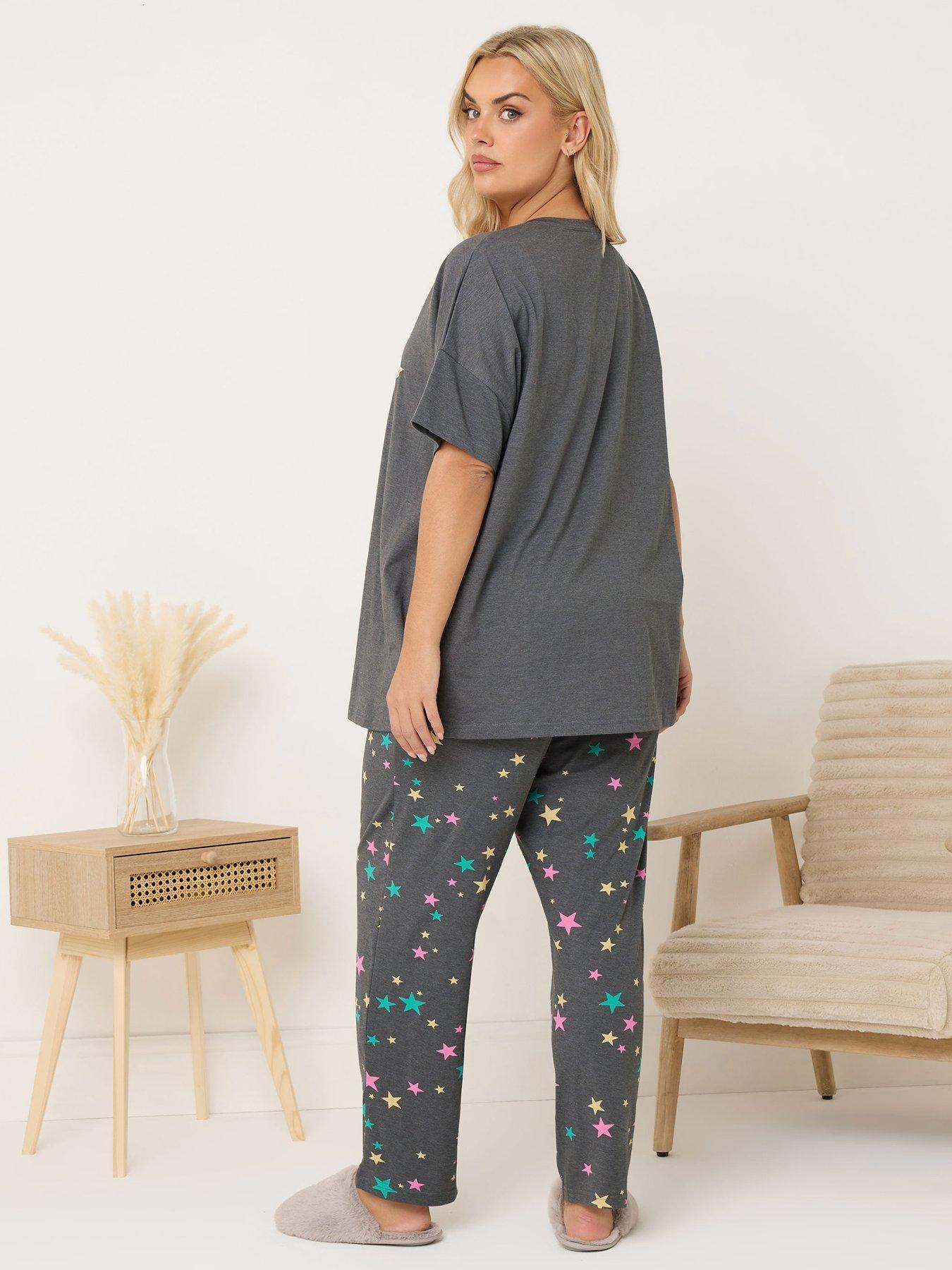 Image 2 of 4 of Yours Curve Pupstars Wide Leg Pyjama Set - Grey