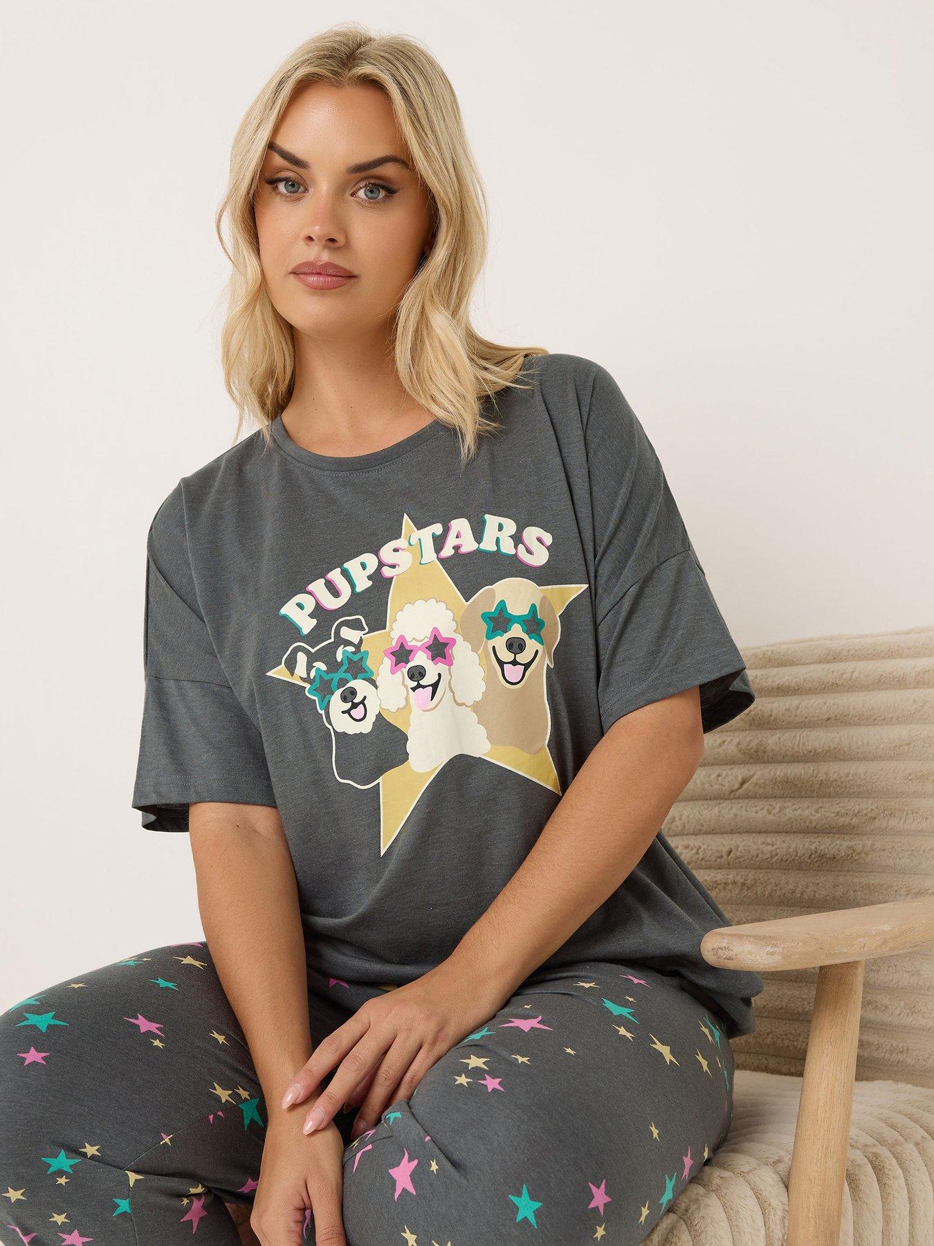 Image 3 of 4 of Yours Curve Pupstars Wide Leg Pyjama Set - Grey