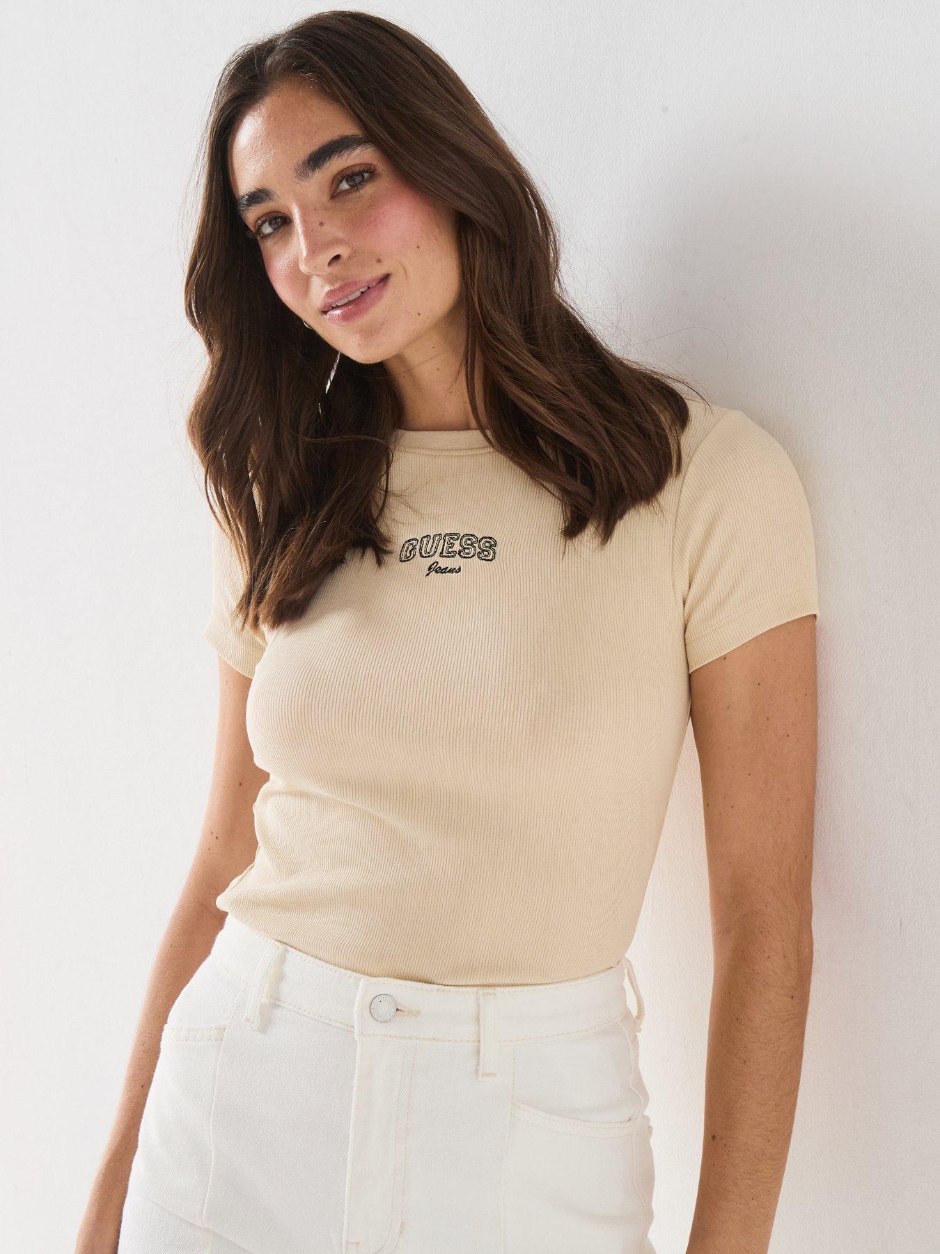 Guess Short Sleeve Slim Tee - Cream