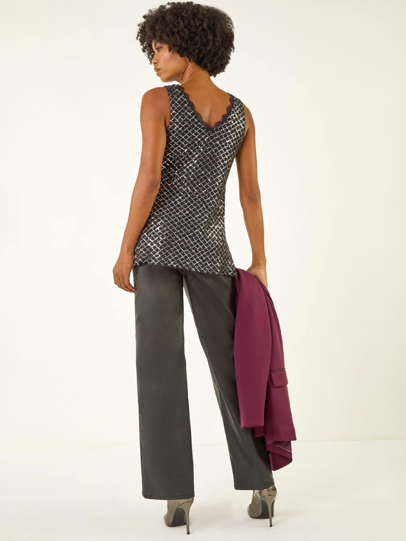  image of roman-diamond-lace-sequin-vest-top