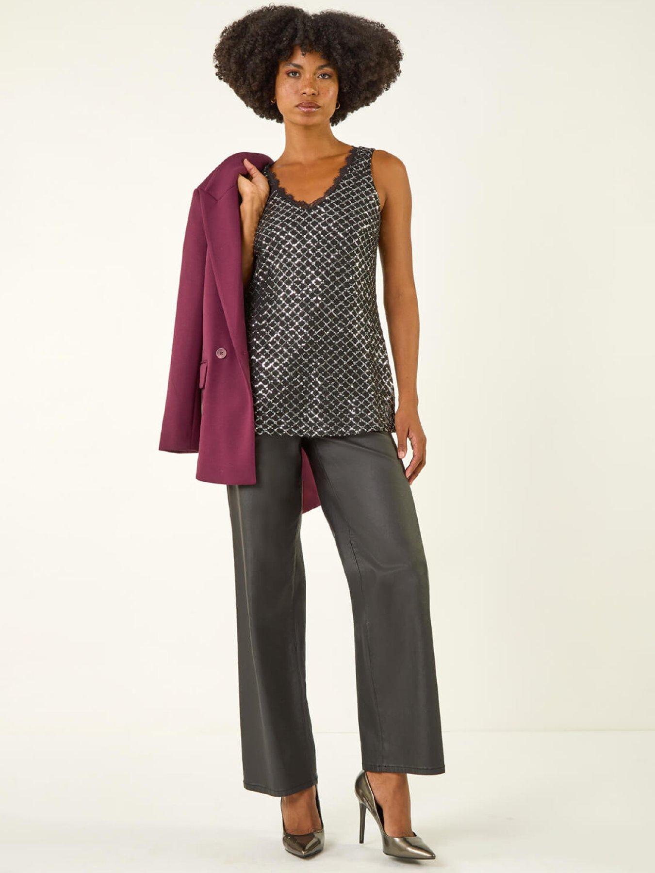  image of roman-diamond-lace-sequin-vest-top