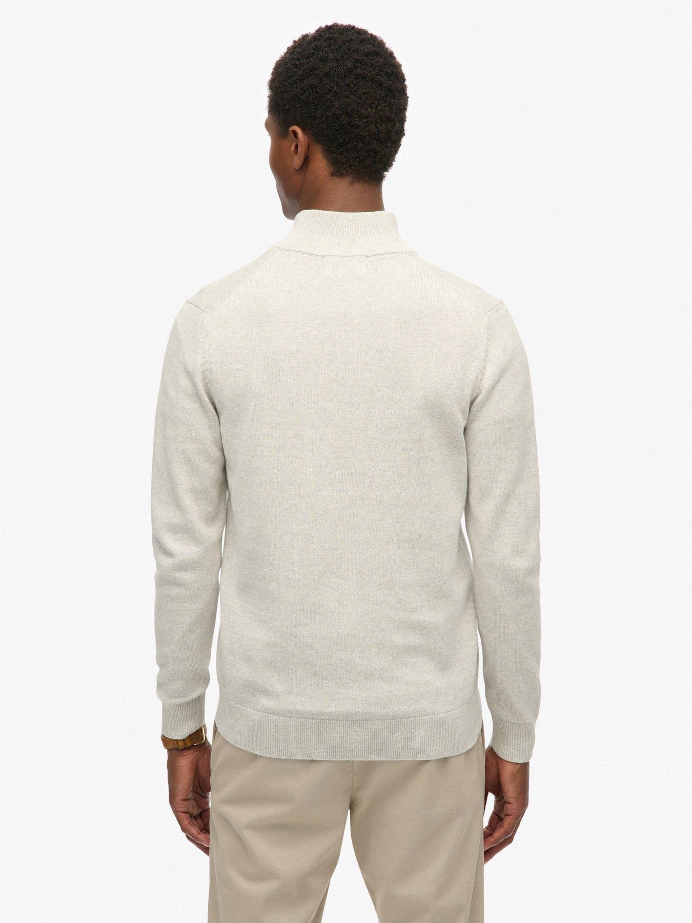 stillFront image of superdry-essentials-cotton-knitted-quarter-zip-jumper-cream