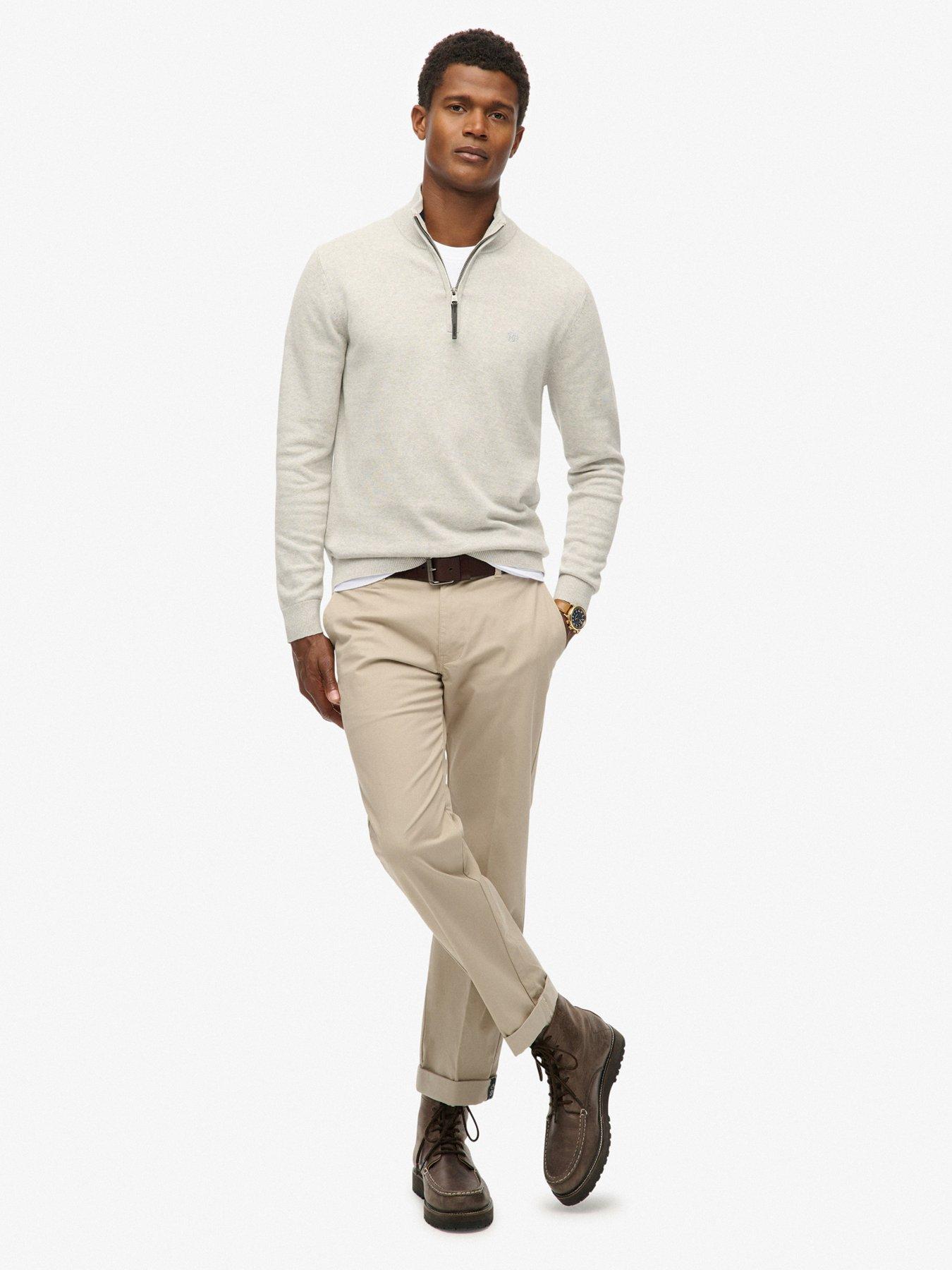  image of superdry-essentials-cotton-knitted-quarter-zip-jumper-cream