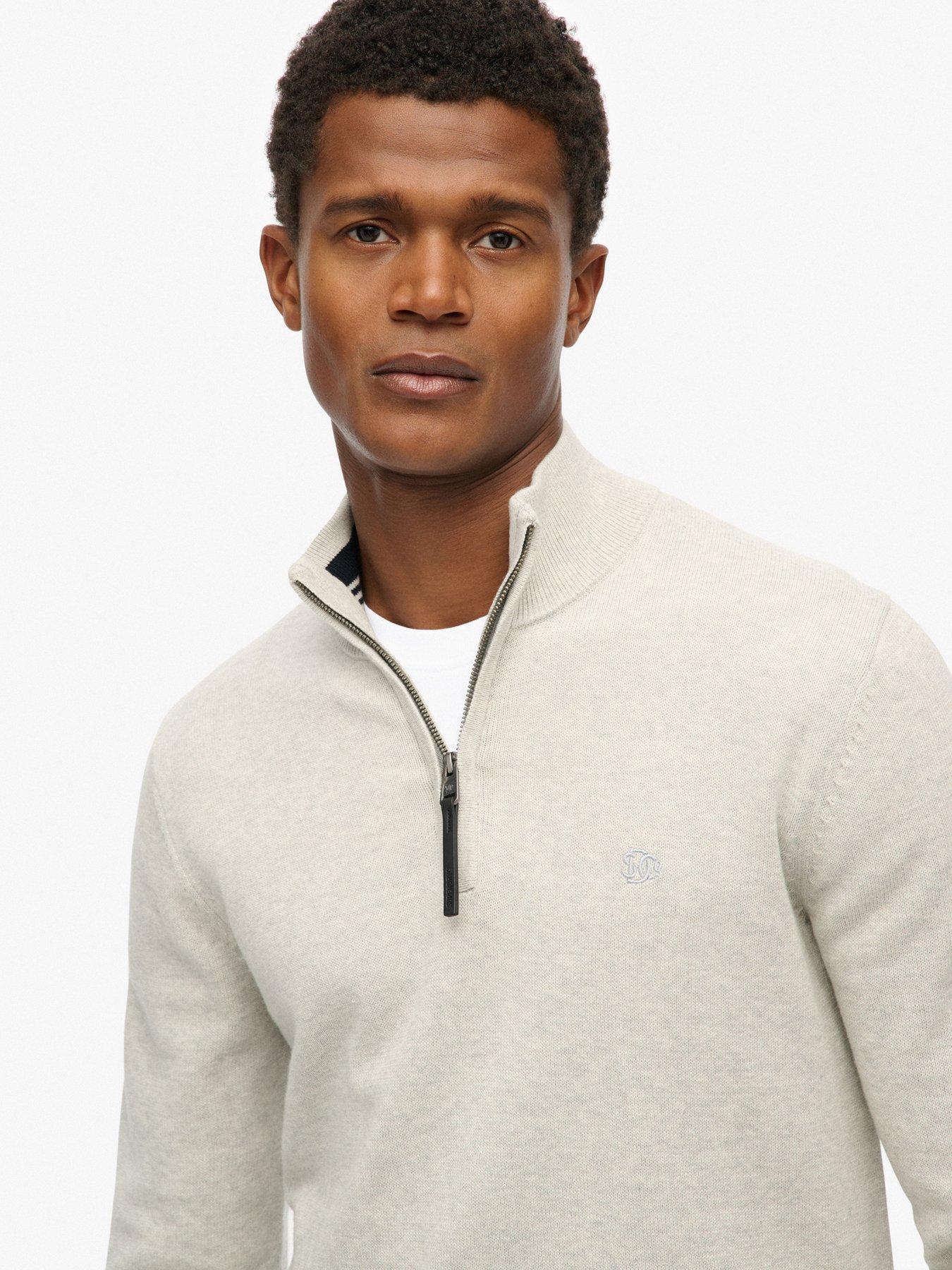  image of superdry-essentials-cotton-knitted-quarter-zip-jumper-cream