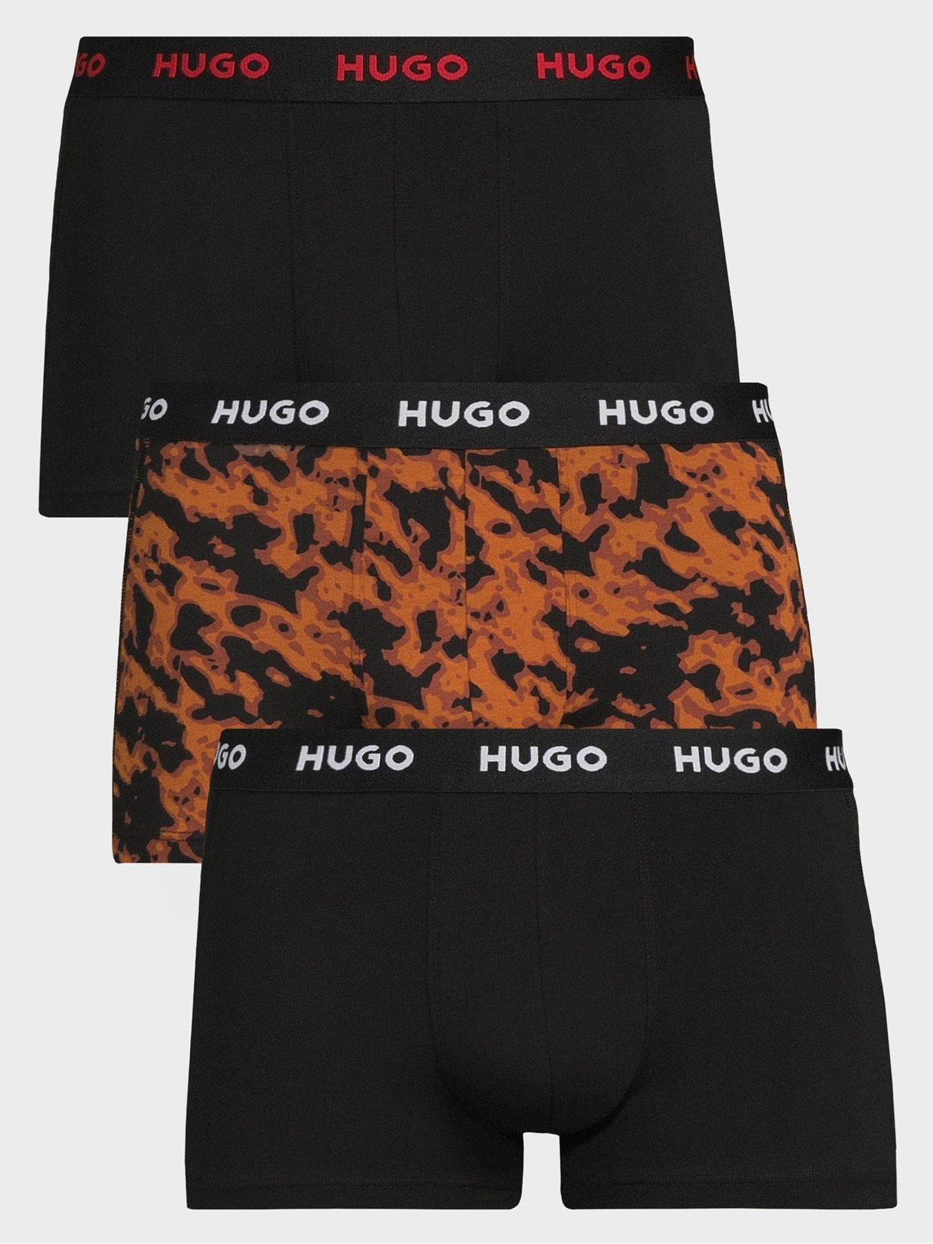front image of hugo-bodywear-triplet-3-pack-printed-trunks-assorted
