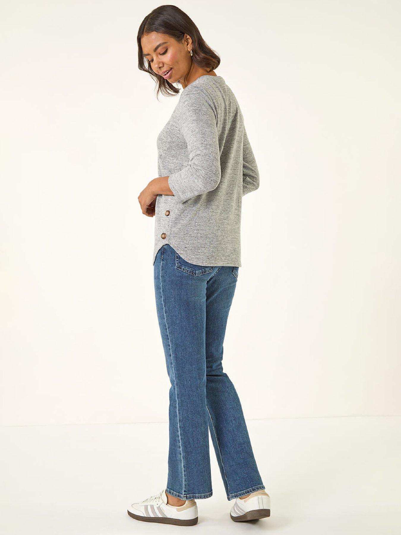 stillFront image of roman-curved-hem-stretch-top-grey