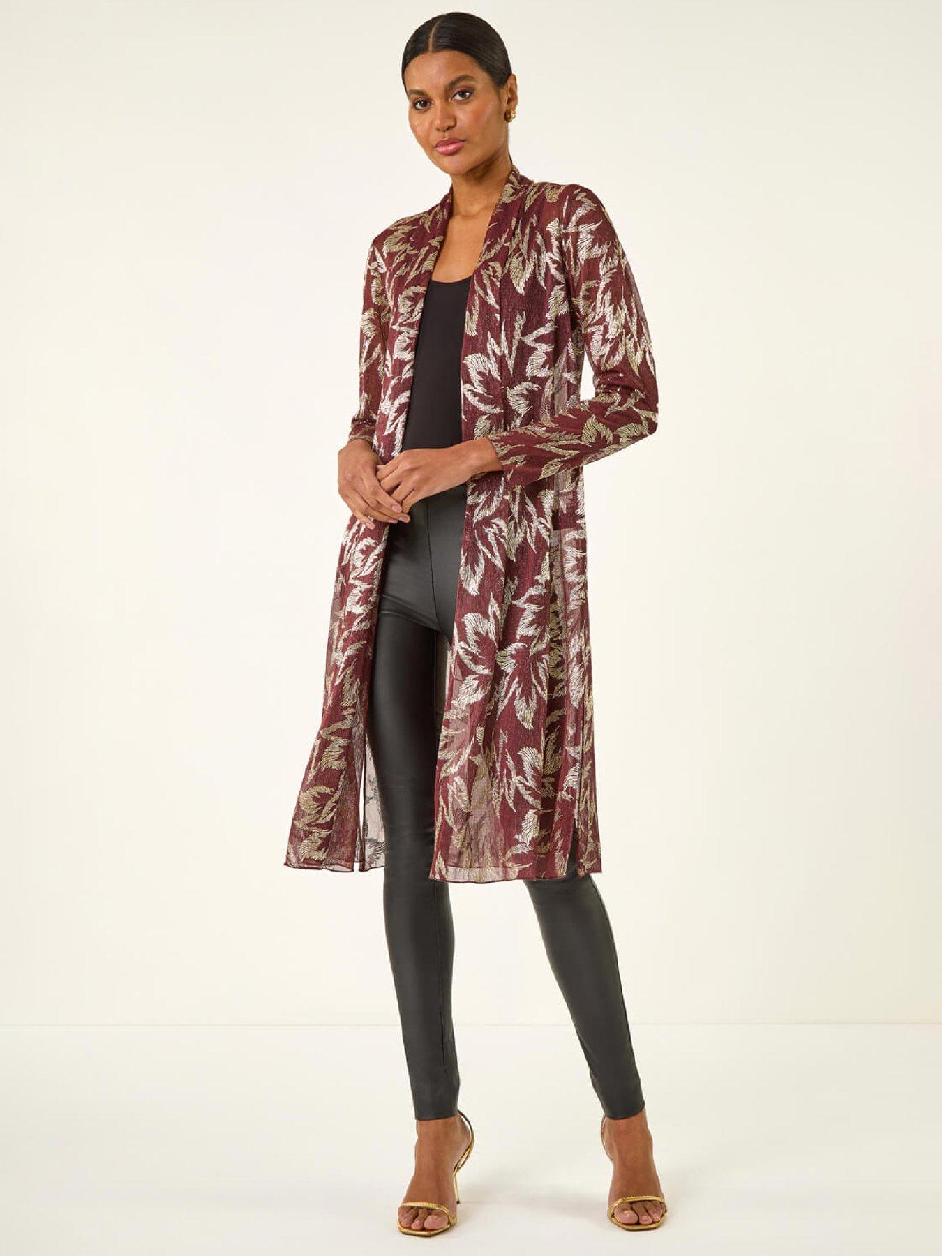 Roman Foil Leaf Print Plisse Kimono
