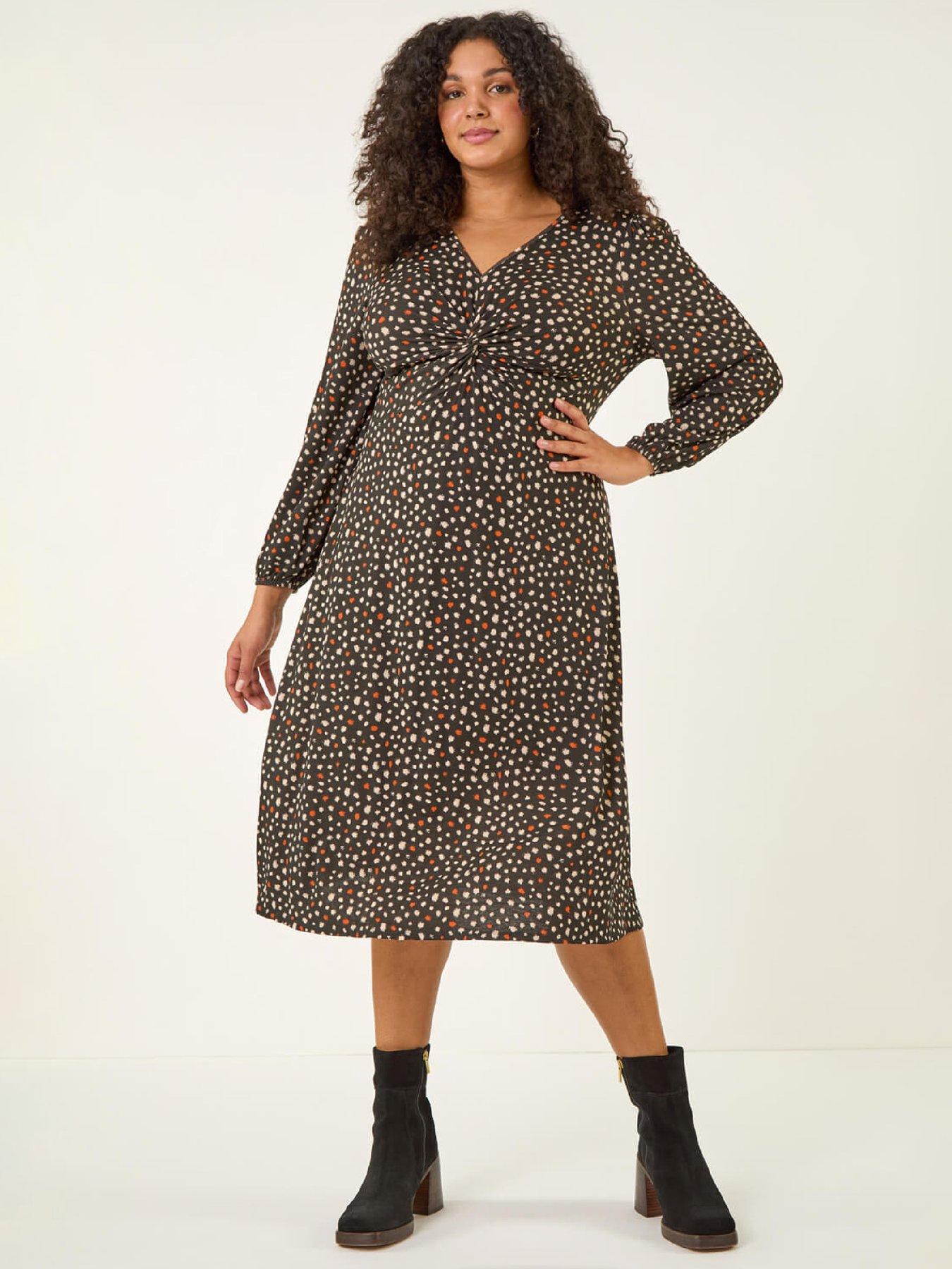 Roman Curve Spot Twist Stretch Dress