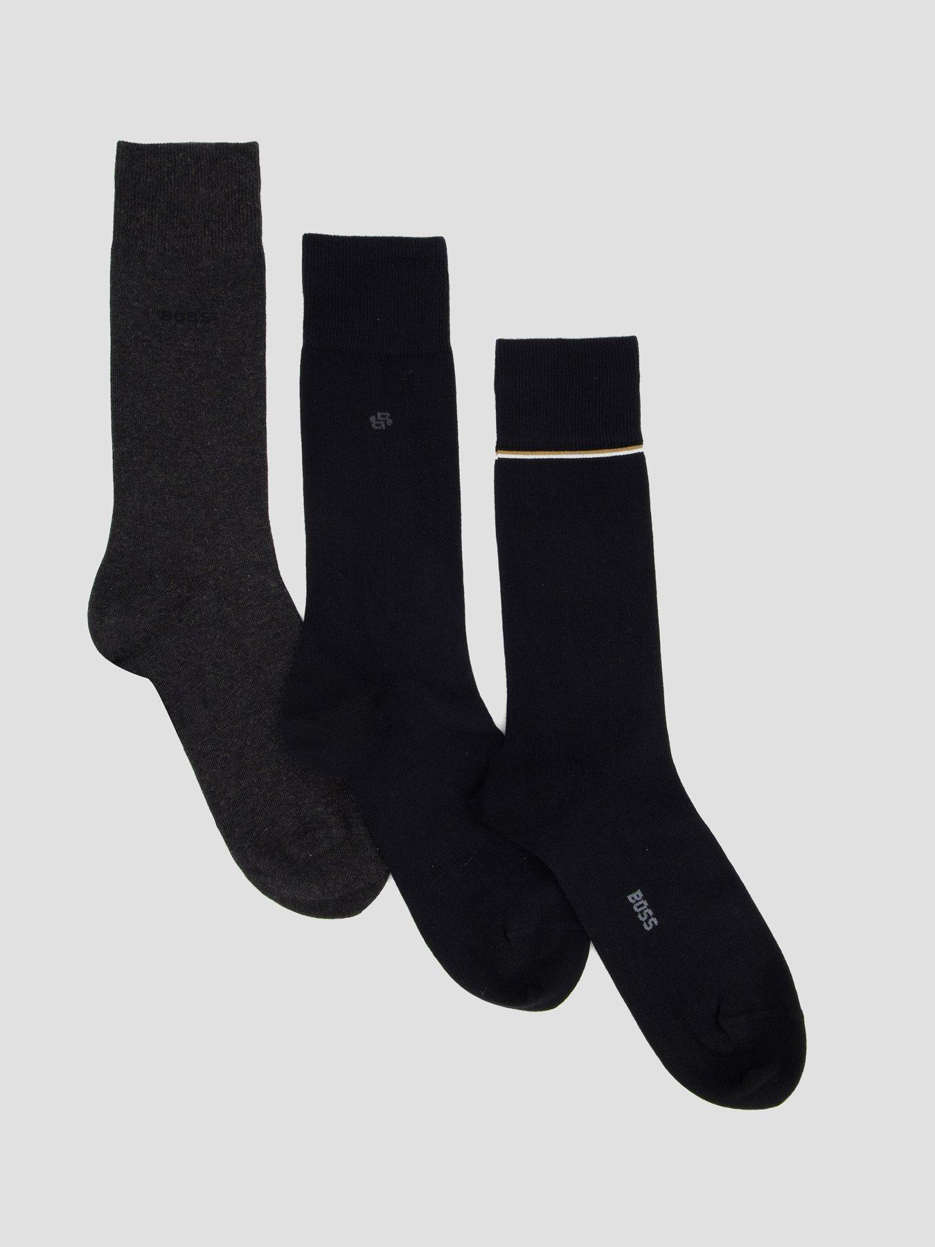 front image of boss-3p-gift-box-crew-socks-black