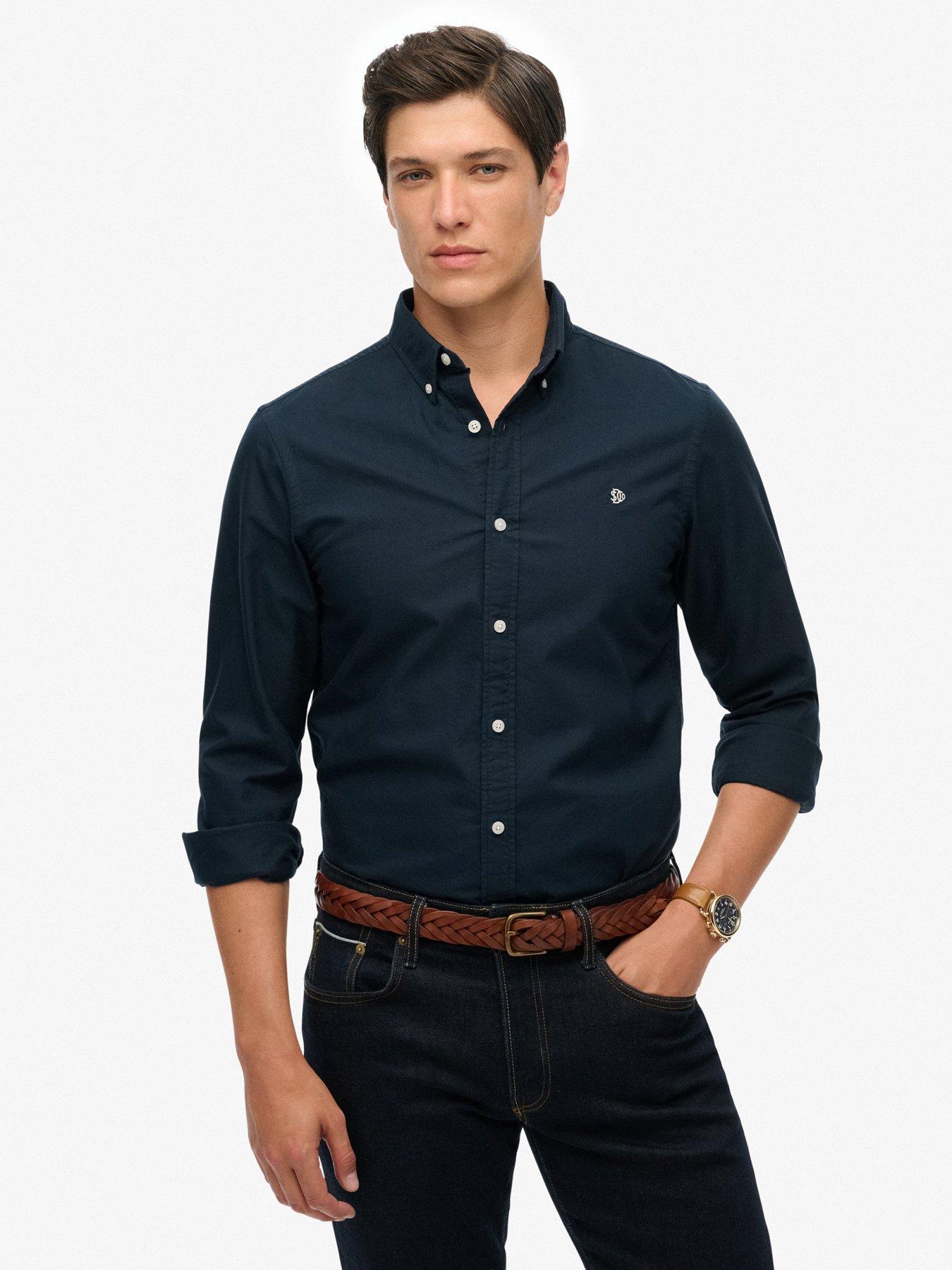  image of superdry-classic-oxford-long-sleeve-shirt-navy