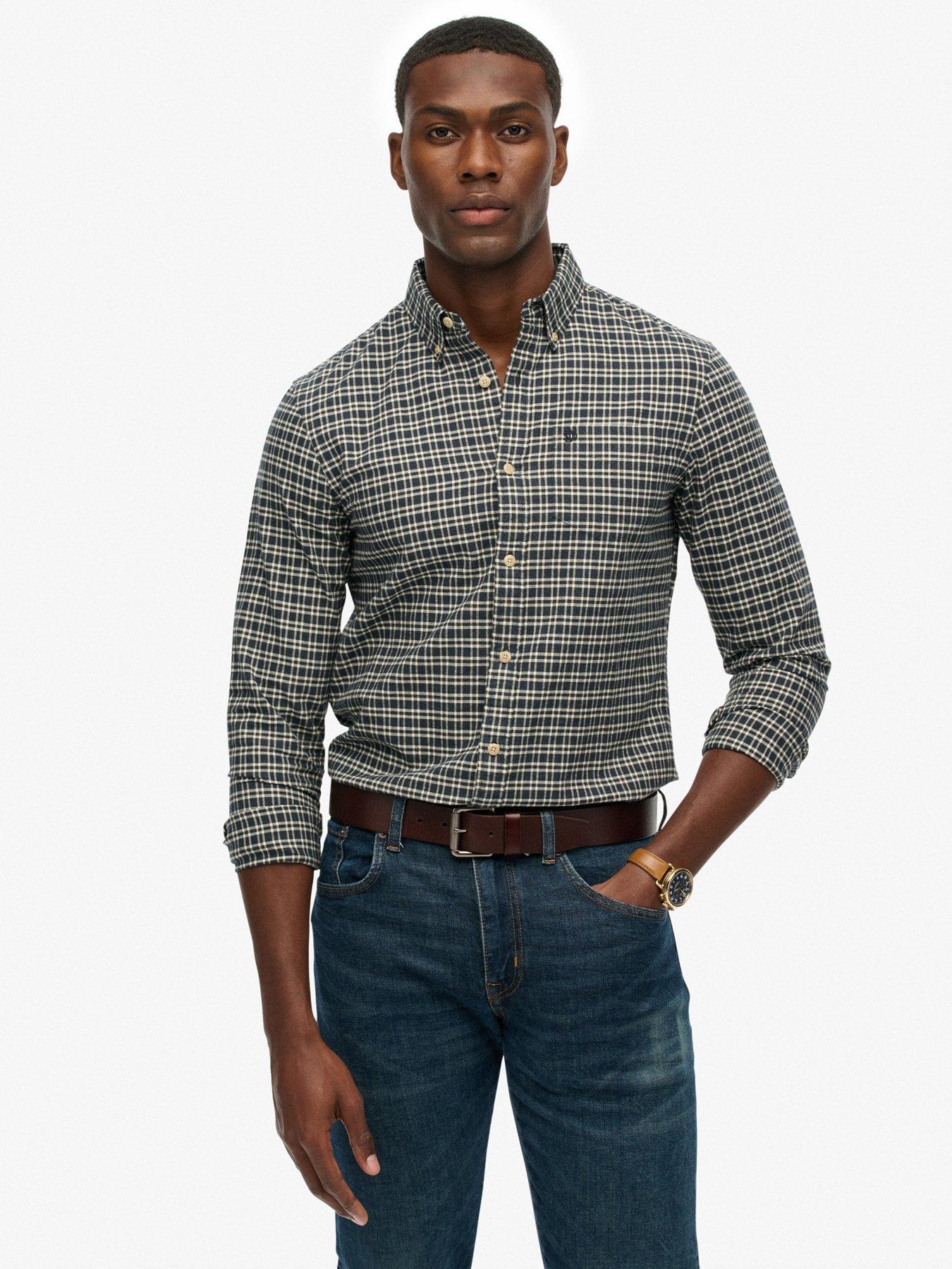 Superdry Premium Check Print Oxford Long Sleeve Shirt - Dark Green