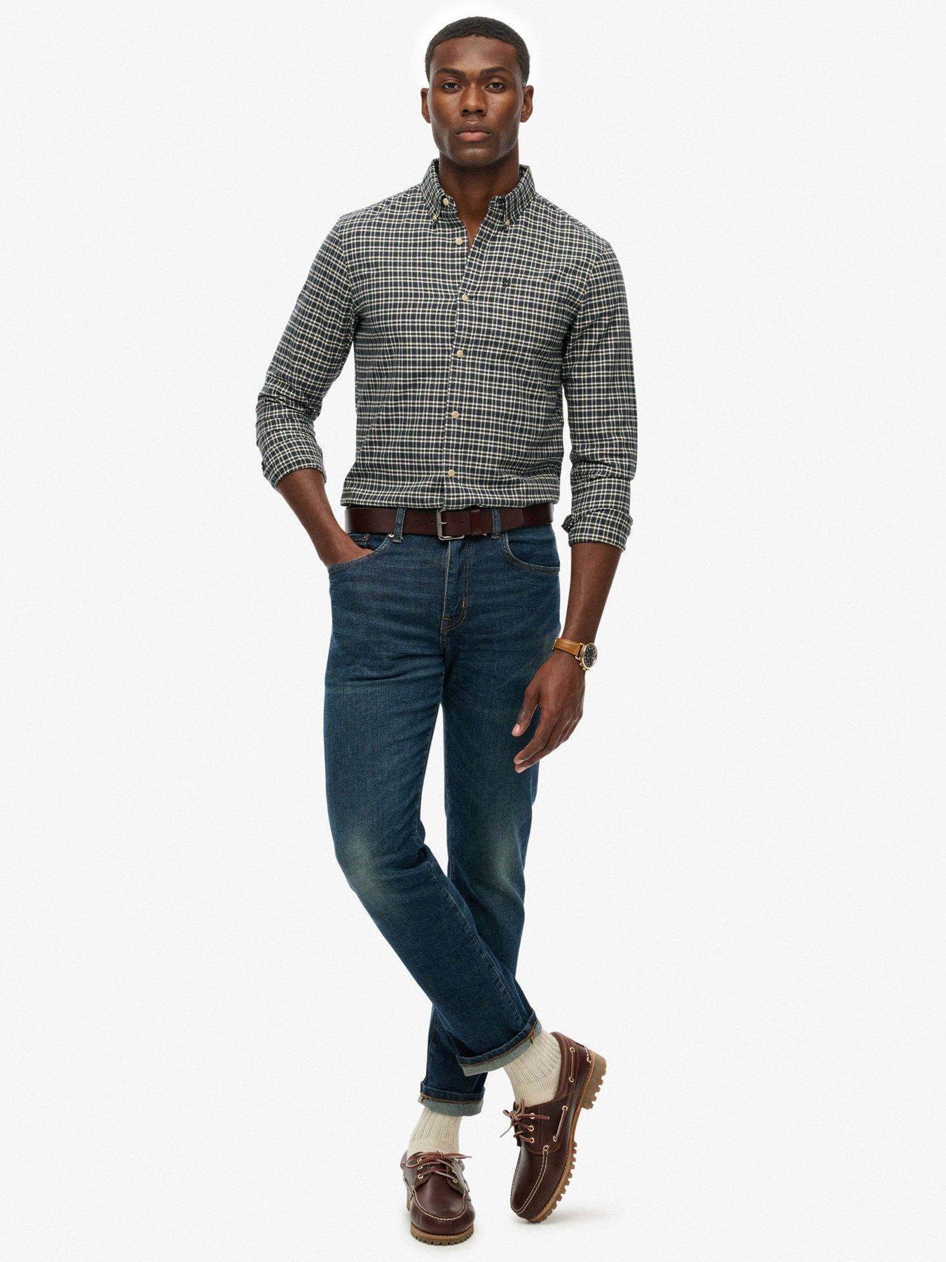 image of superdry-premium-check-print-oxford-long-sleeve-shirt-dark-green