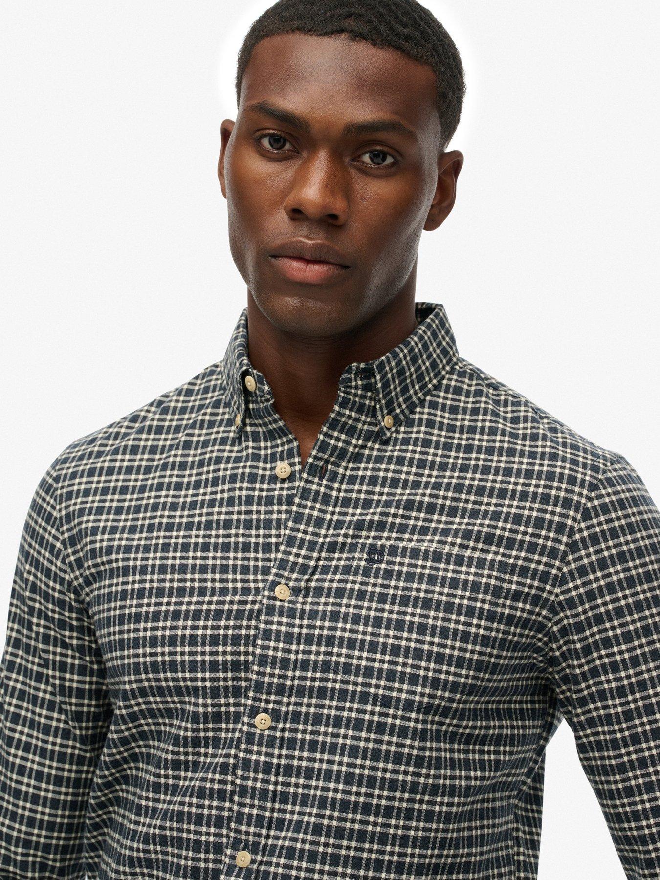  image of superdry-premium-check-print-oxford-long-sleeve-shirt-dark-green