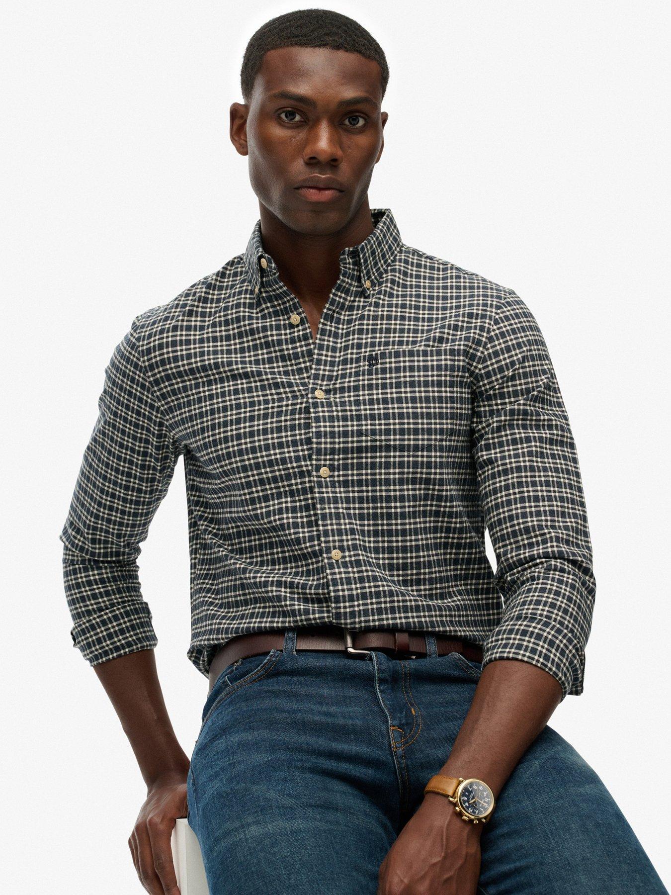  image of superdry-premium-check-print-oxford-long-sleeve-shirt-dark-green